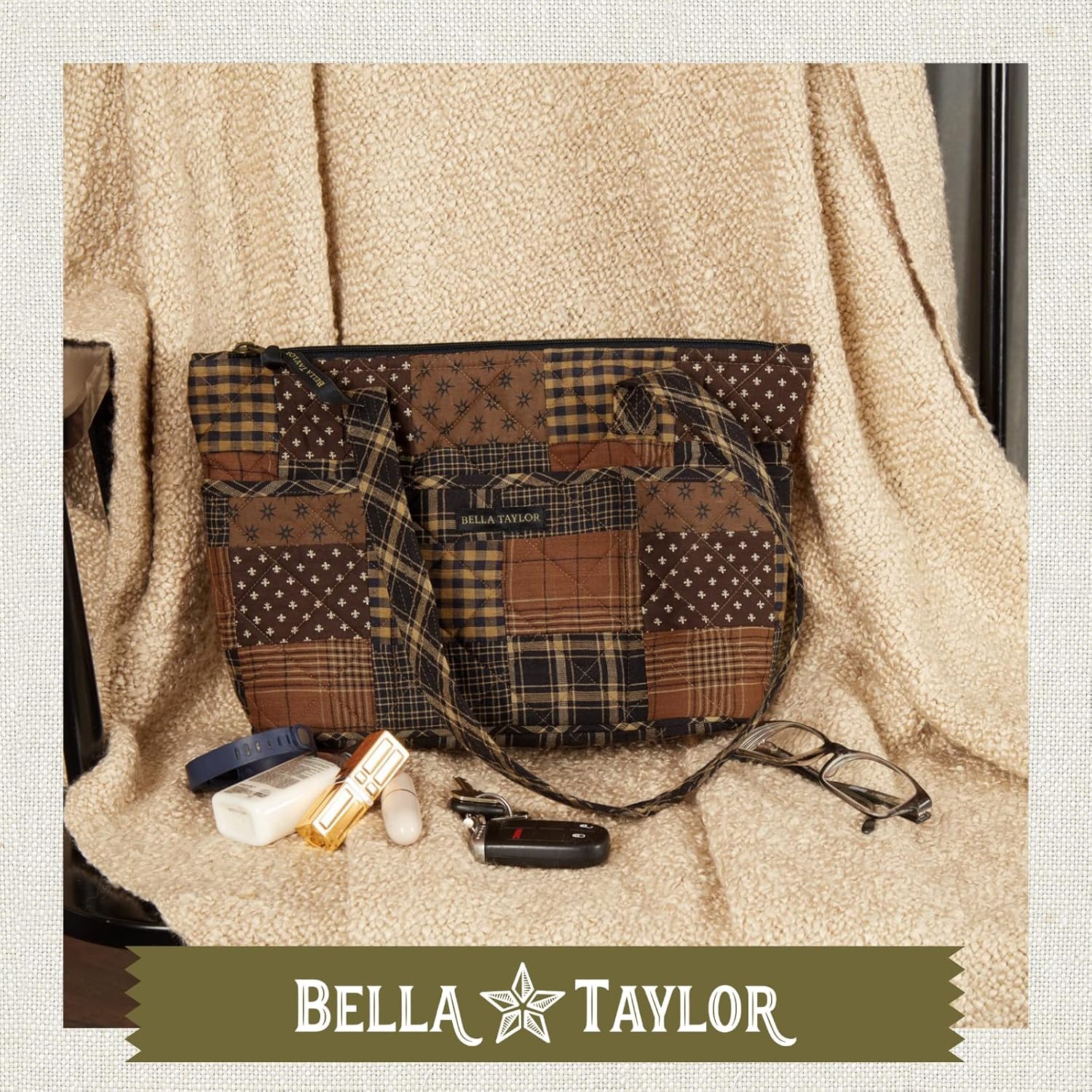 Bella Taylor Small Tote, Quilted Purse for Women, Lightweight Fabric Handbag, 10 Pockets, Zip Top - Image 3