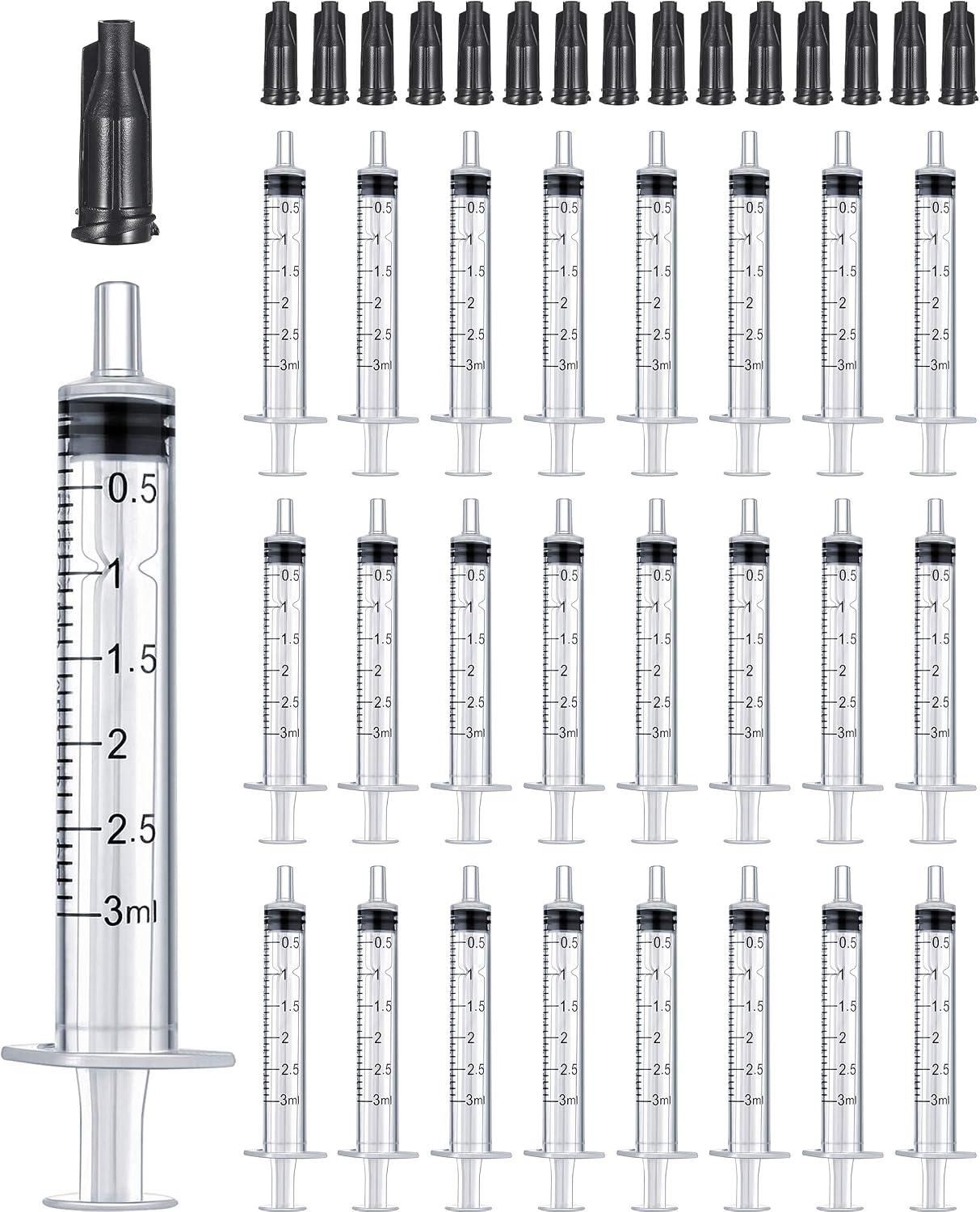 50 Pack 3ML Plastic Syringe Luer Slip with Cap, Great for Measuring, Refilling Watering and Pets Feeding, Non-Sterile (3ML)