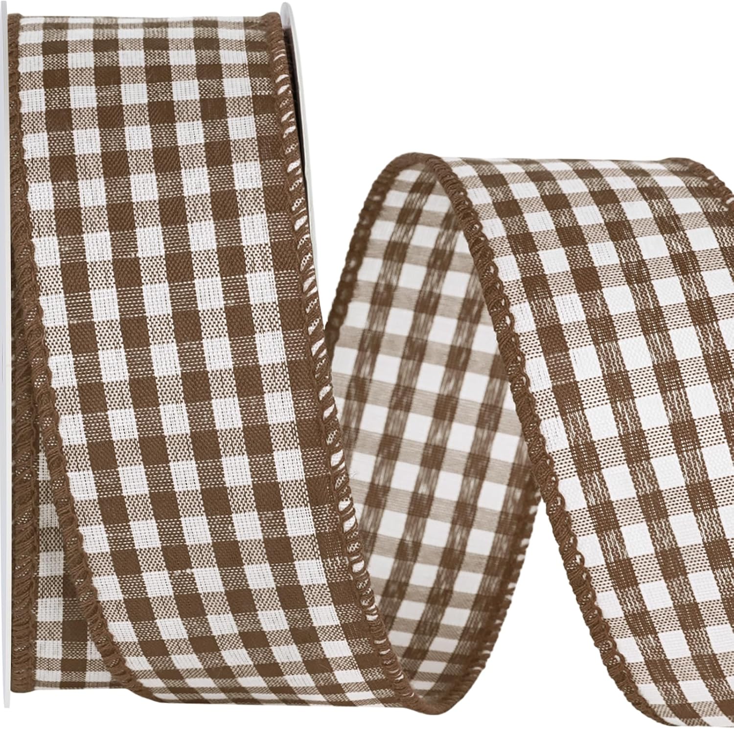LaRibbons Brown Gingham Ribbon Wired for Wreaths, Bows & Crafts, 1.5 Inch