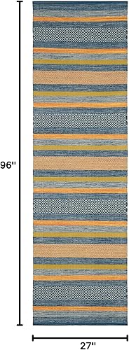 Miniatura 2 de SAFAVIEH Montauk Collection - Alfombra decorativa de algodón, 4 x 6 pies, azul y naranja, hecha a mano, tejido plano a rayas, ideal para zonas de