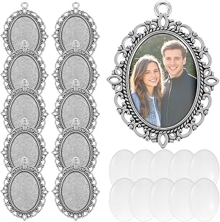 Shimmeroo 20Pcs Photo Charm Cabochon Blanks Set, Large Oval Pendant Trays | Glass Cabochons, Bezel Pendant Blanks Settings for Memorial Jewelry Making Bridal Bouquet Charms DIY Craft