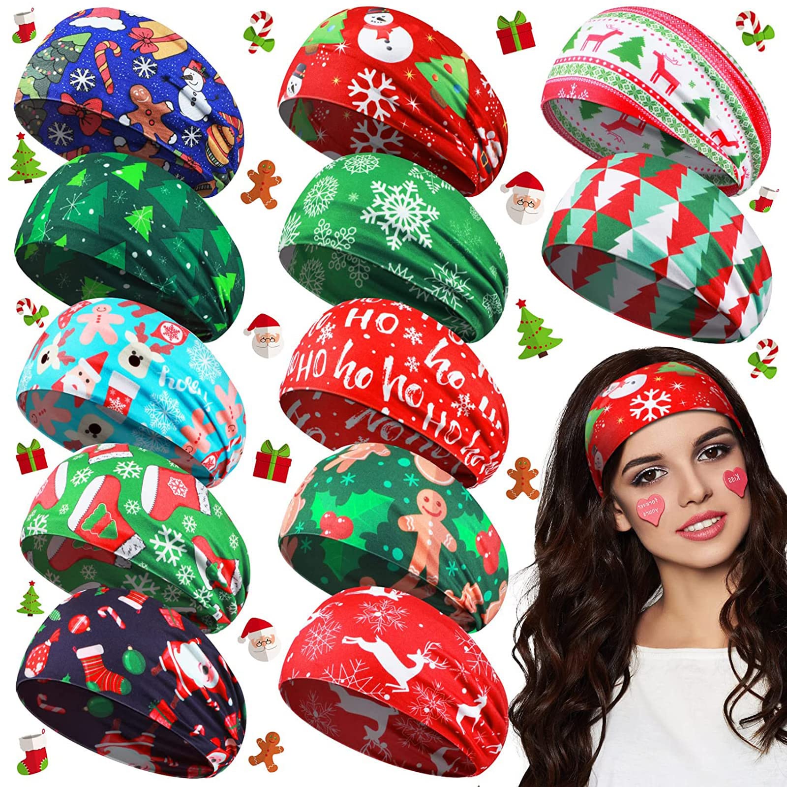 Amazon.com: MTLEE 12 Pcs Christmas Stretchy Headbands for Women