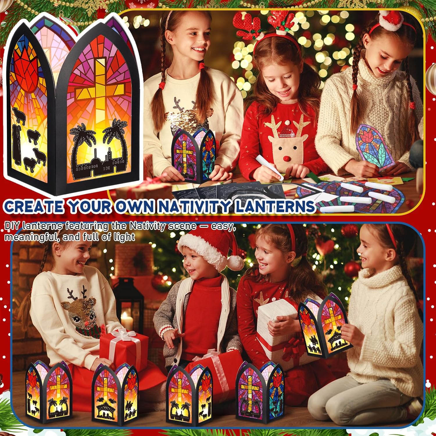 Colarr 24 Sets Christian Nativity Cross Paper Lantern Crafts Kit DIY Religious Crafts Cross Tissue Paper Bulk for Holy Night Christian Sunday School Activity Vbs Art Church Home Religious Decorations