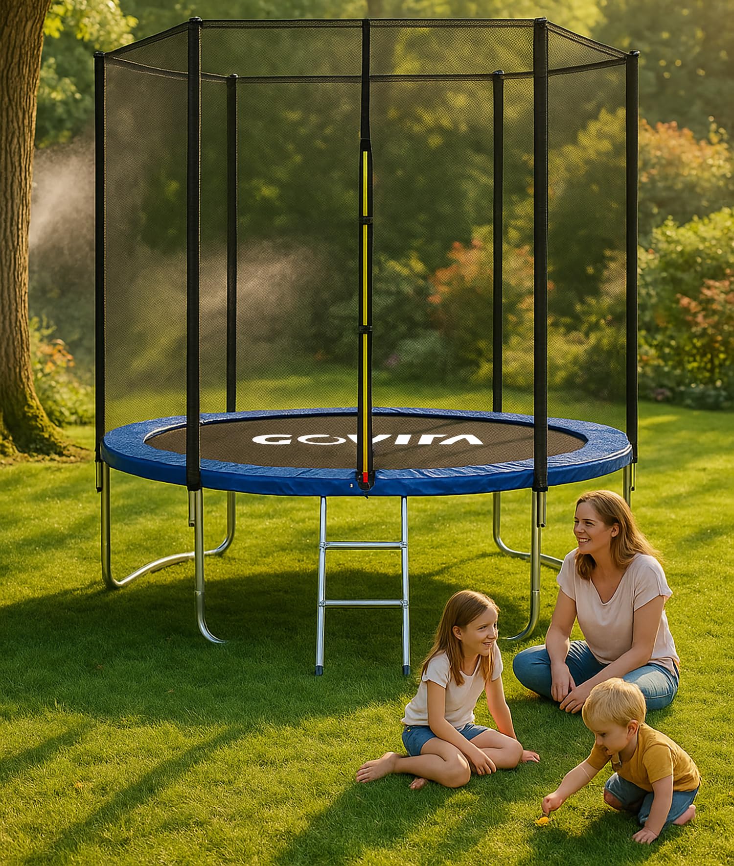 GOVITA - Trampolino Elastico Da Giardino Tappeto Elastico Esterno Sport Con Rete Di Sicurezza E Scaletta - Certificato CE