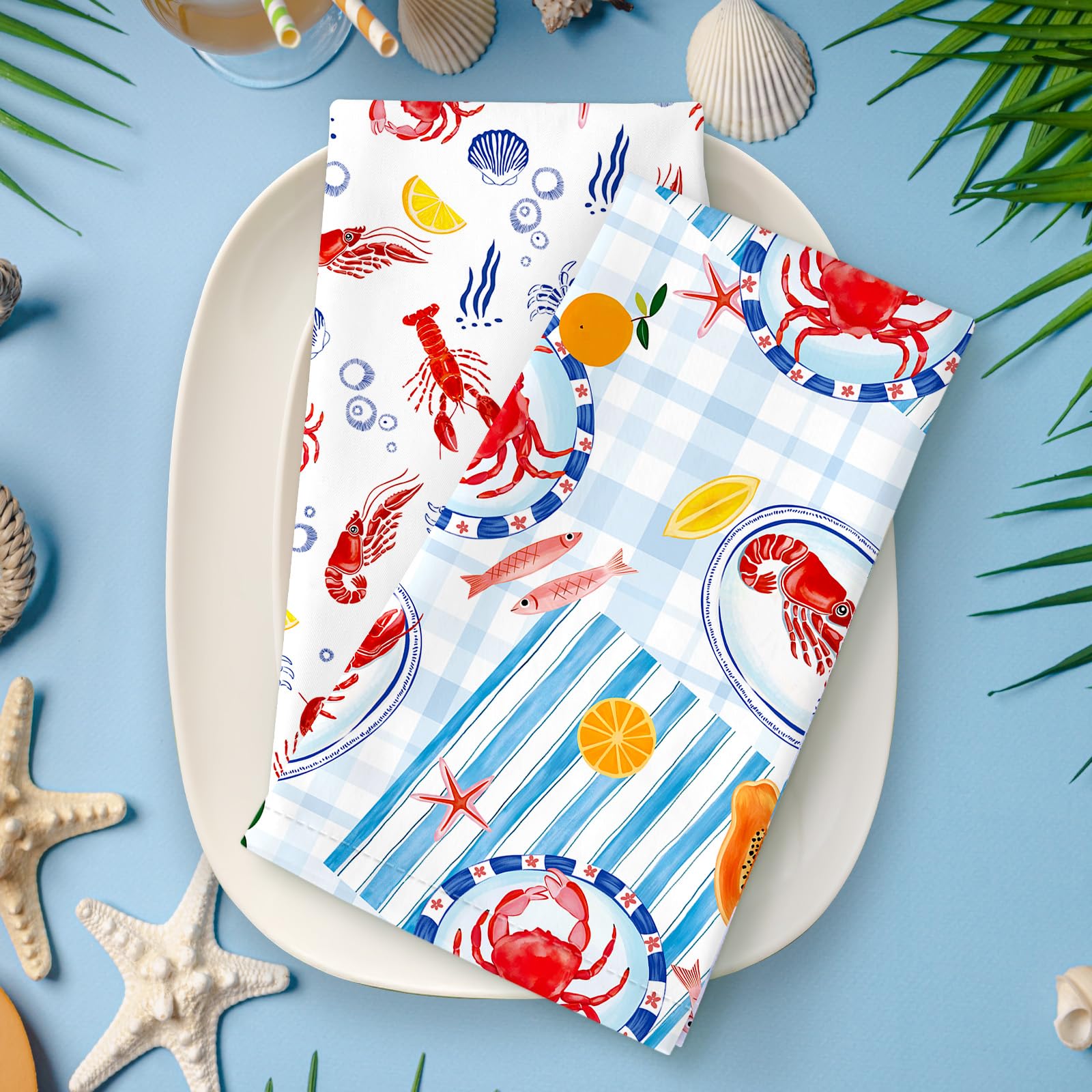 Arquiel Lobster Tea Towels, Beach Lemon Cotton Kitchen Towel 48 × 70 cm - Image 4