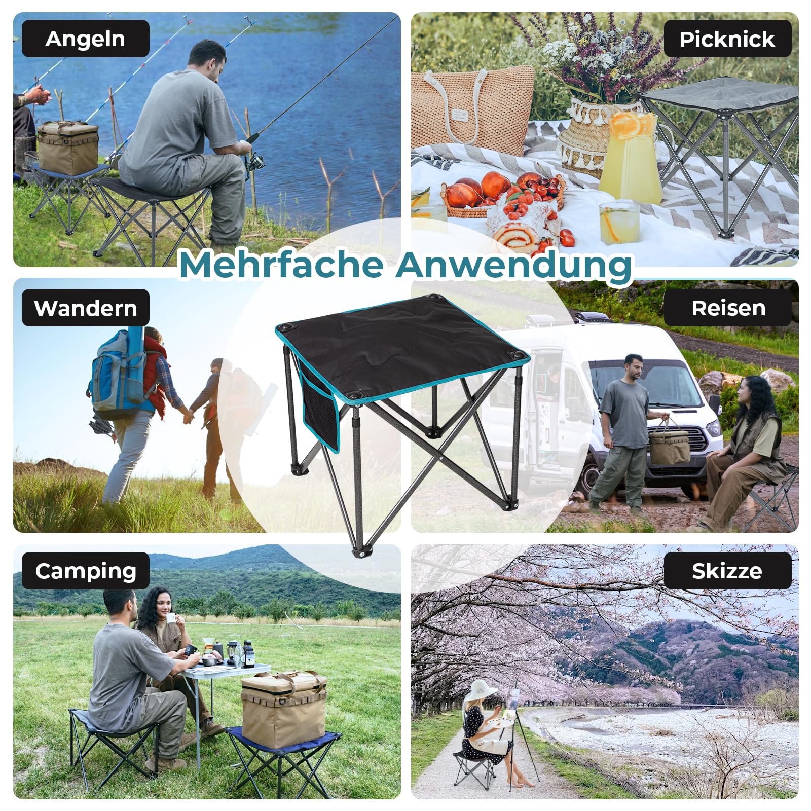 FUNDANGO Campinghocker faltbar 180KG 46cm Klapphocker mit Tragetasche Outdoor für Camping Wandern Angeln