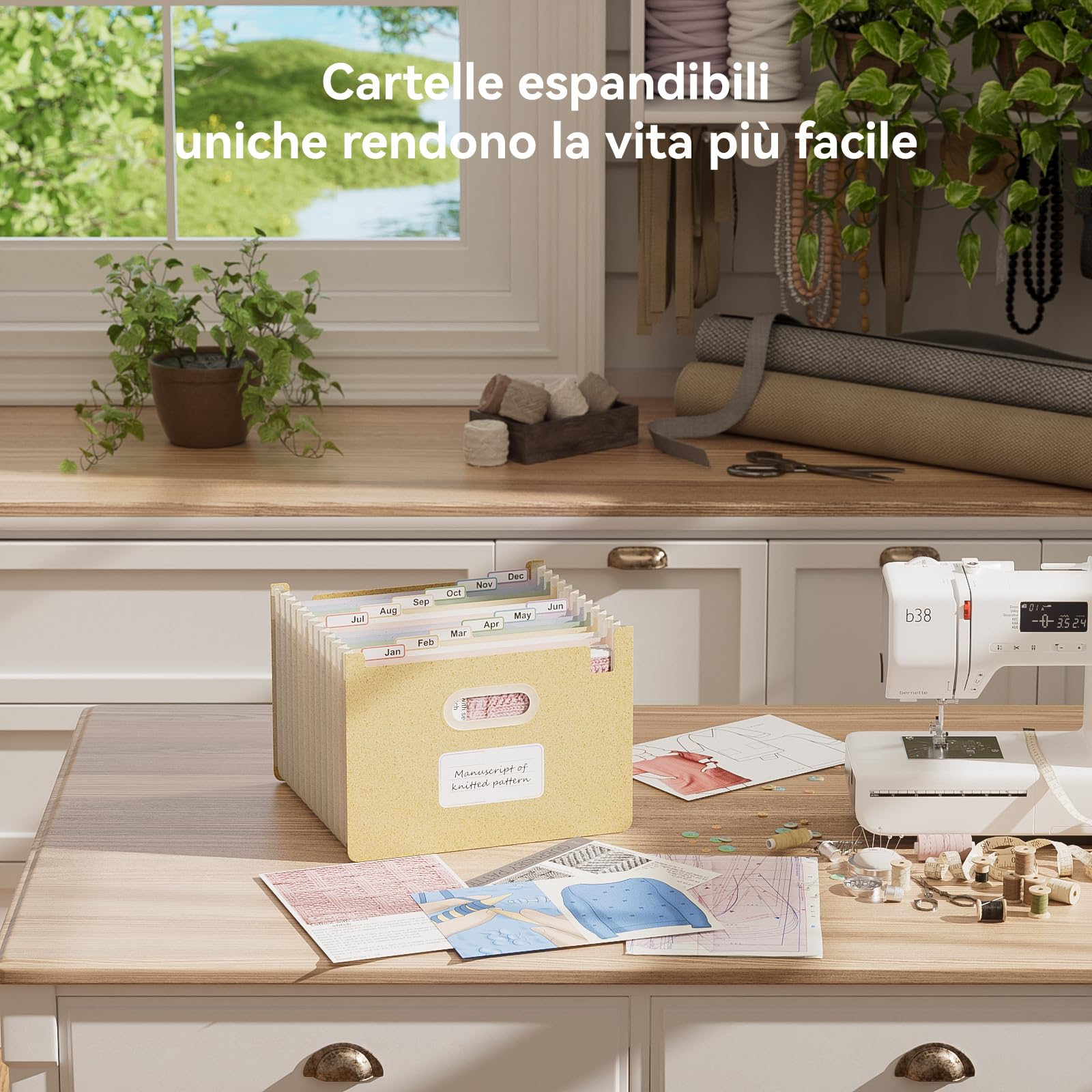 EcoStash Cartella Portadocumenti A4, 12 Tasche Porta Documenti in Paglia di Grano, Raccoglitore Documenti Espandibile, Apertura Superiore, Senza BPA, Ritorno alla Natura, Vita Sana - Giallo Grano