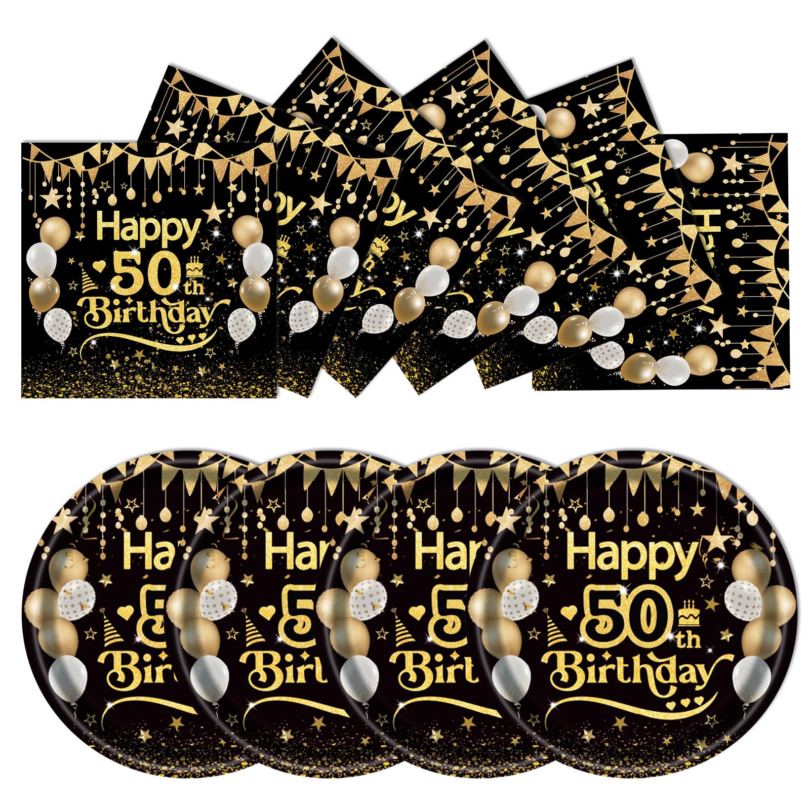 50Pcs 50th Birthday Paper Plates&Napkins,25X7in Disposable Plates 25X6.5in Cocktail Napkin 1976 Party Tableware for Men Woman Cheers to 50 Years