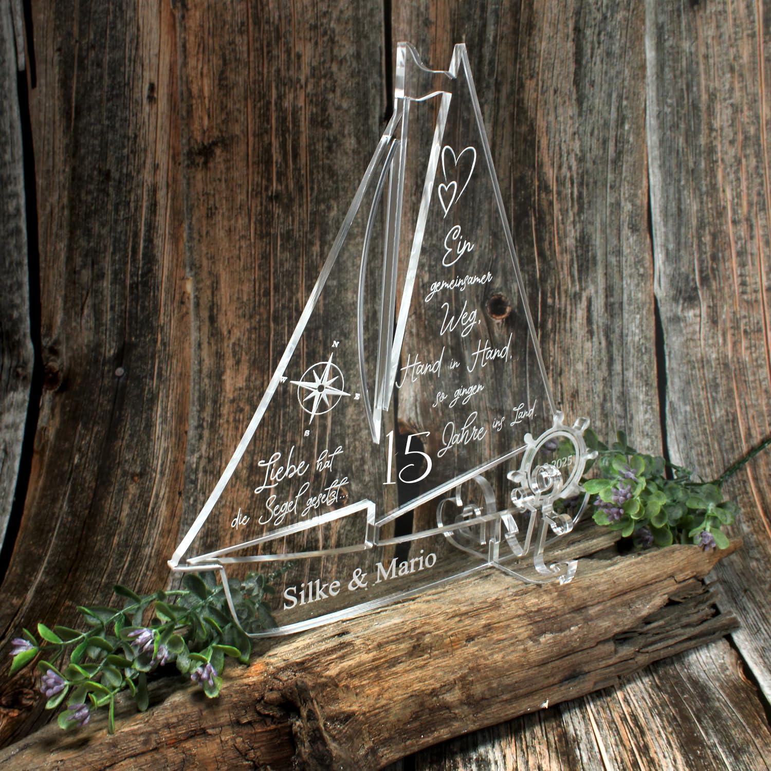 Dekolando Geschenk Kristallene Hochzeit personalisiertes Schiff aus Acryl 15 Kristallhochzeit- Personalisierte Geschenke zur Kristallenen Hochzeit Kristall