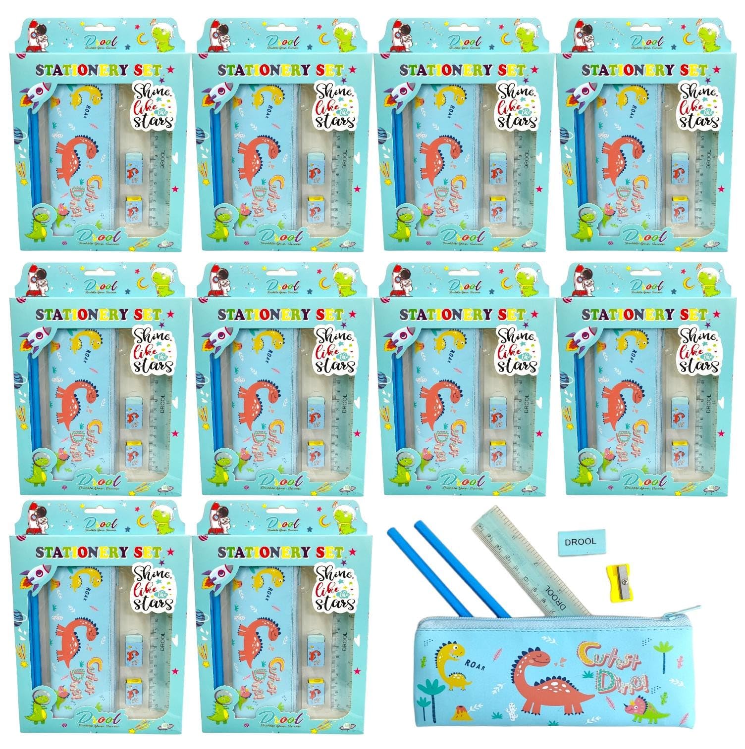 TERA 13 Dinosaur Stationary Kit for Kids, Pouch with Stationery, Stationery Items for Boys, Return Gift for Girls, Stationary Set, Birthday Party Return Gifts Stationery Gift Set for Kids (Pack of 10) (B0D25MY1R7) Amazon Price History, Amazon Price Tracker