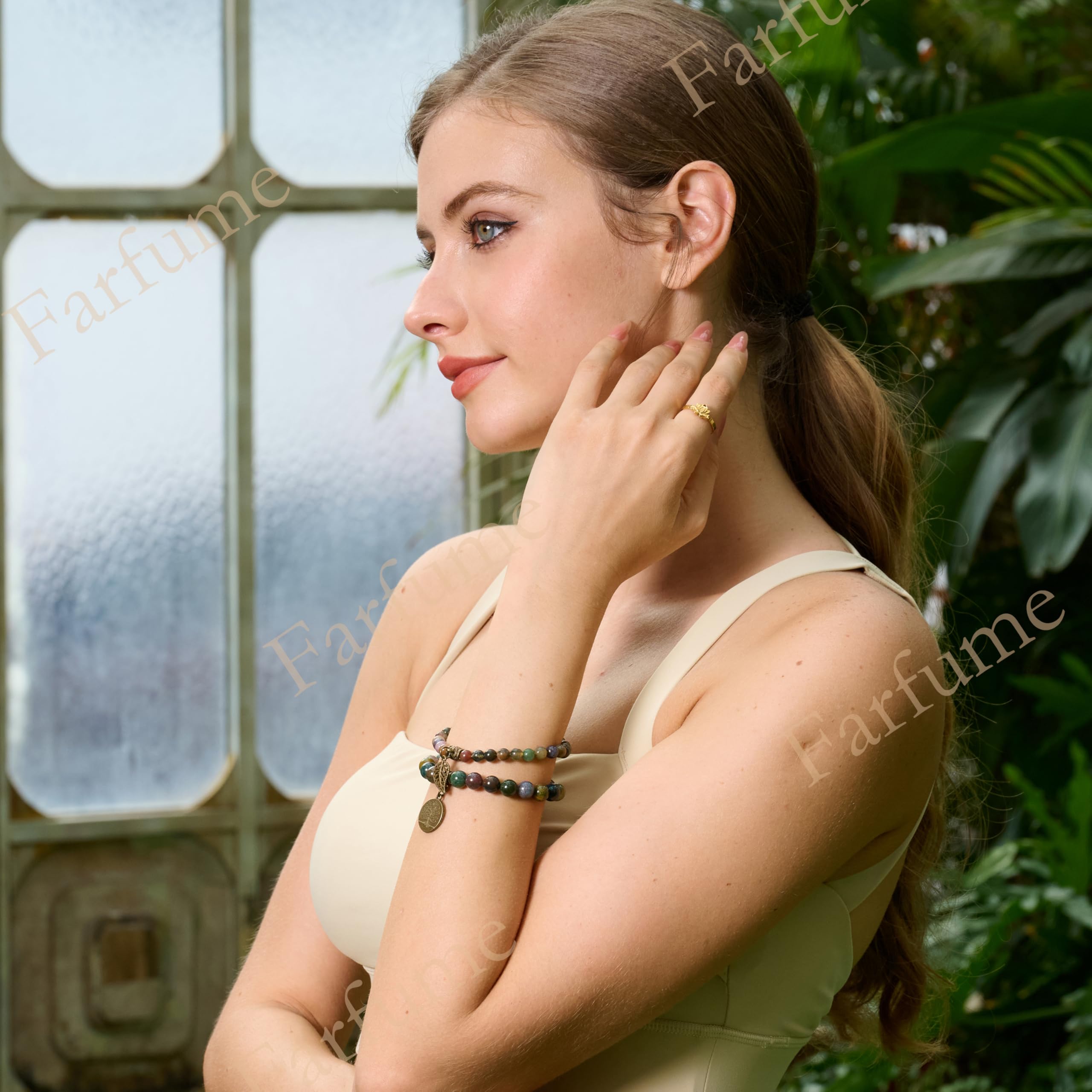 Farfume Braccialetti Chakra da donna - Bracciale con cristalli di pietre curative per donna Bracciale con pietre preziose naturali - Un set di braccialetti con doppia perla