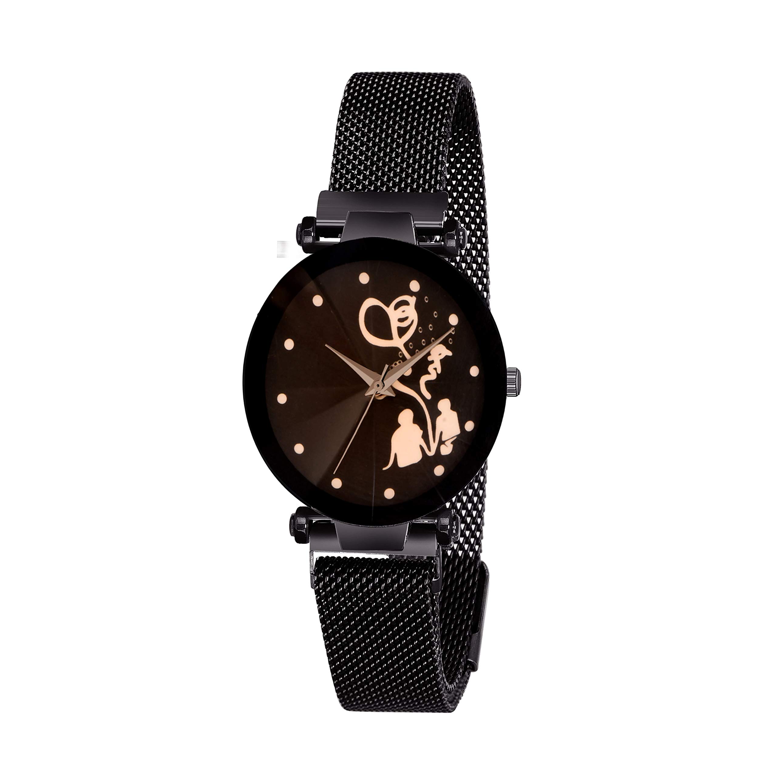 KIROHBlack Lover Couple Dial with Magnetic Metal Strep Analogue Girl's and Women's Watch