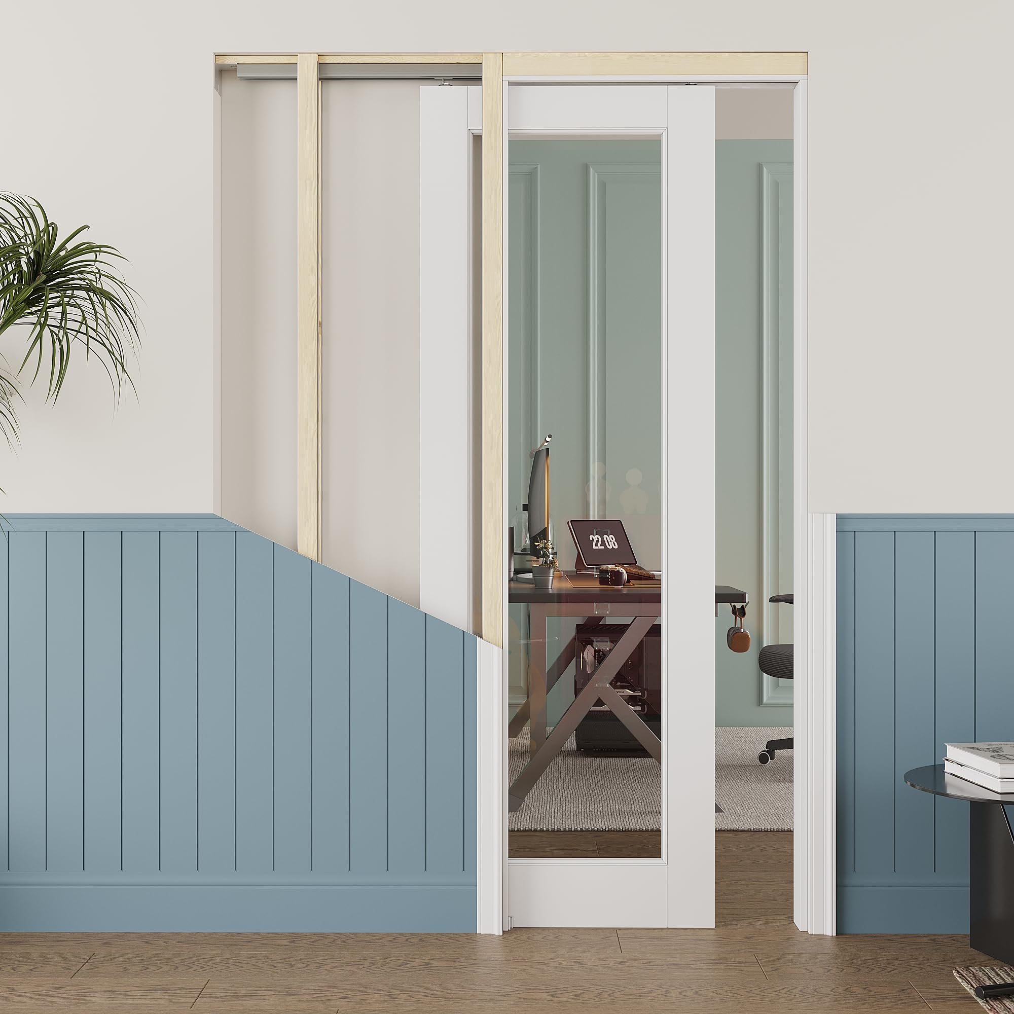 28x80 Sliding Door,Pocket Door,1 Lite Clear Glass Doors,Murphy Hidden Doors