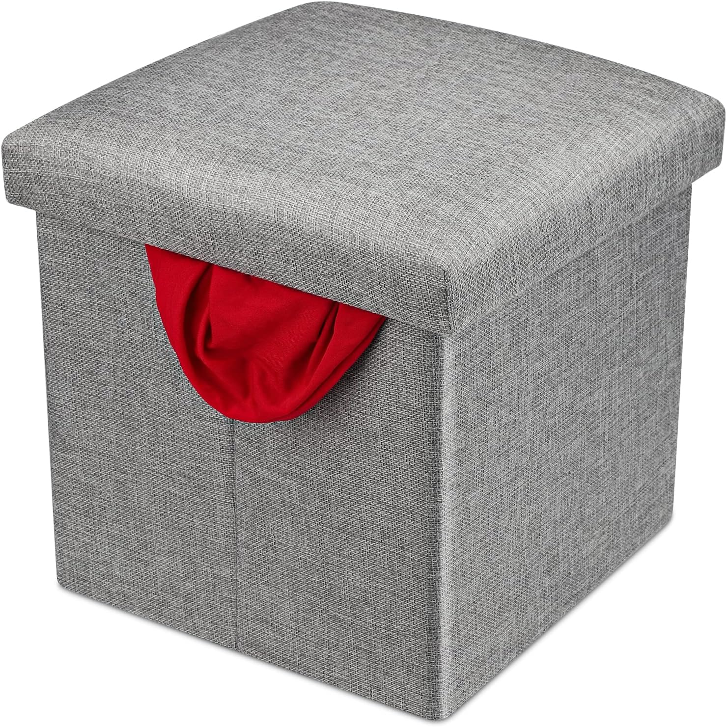 Venga amigos Folding Ottoman Storage Box,Linen Fabric Footstool with