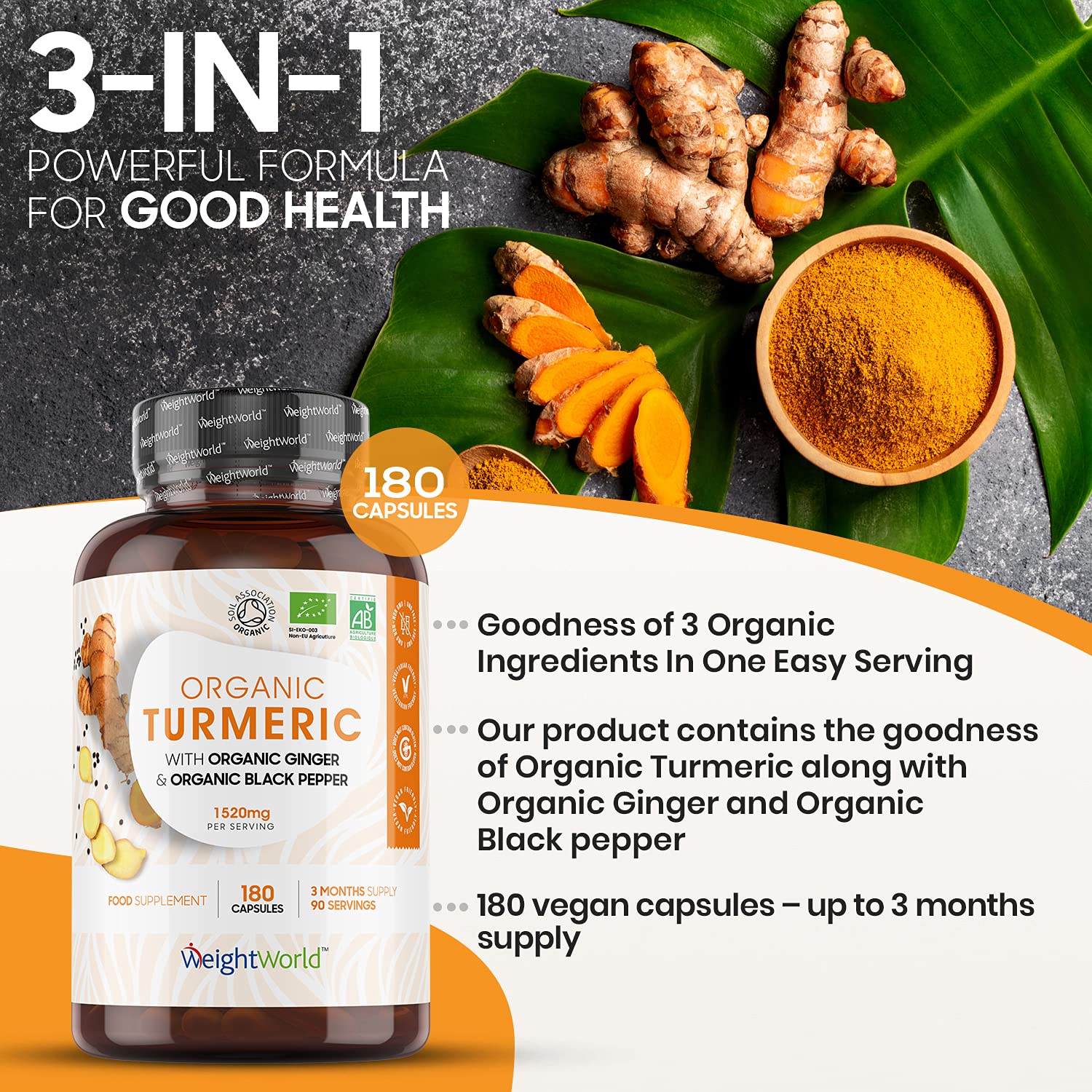 Organic Turmeric, Ginger & Black Pepper Supplement 1520mg Turmeric