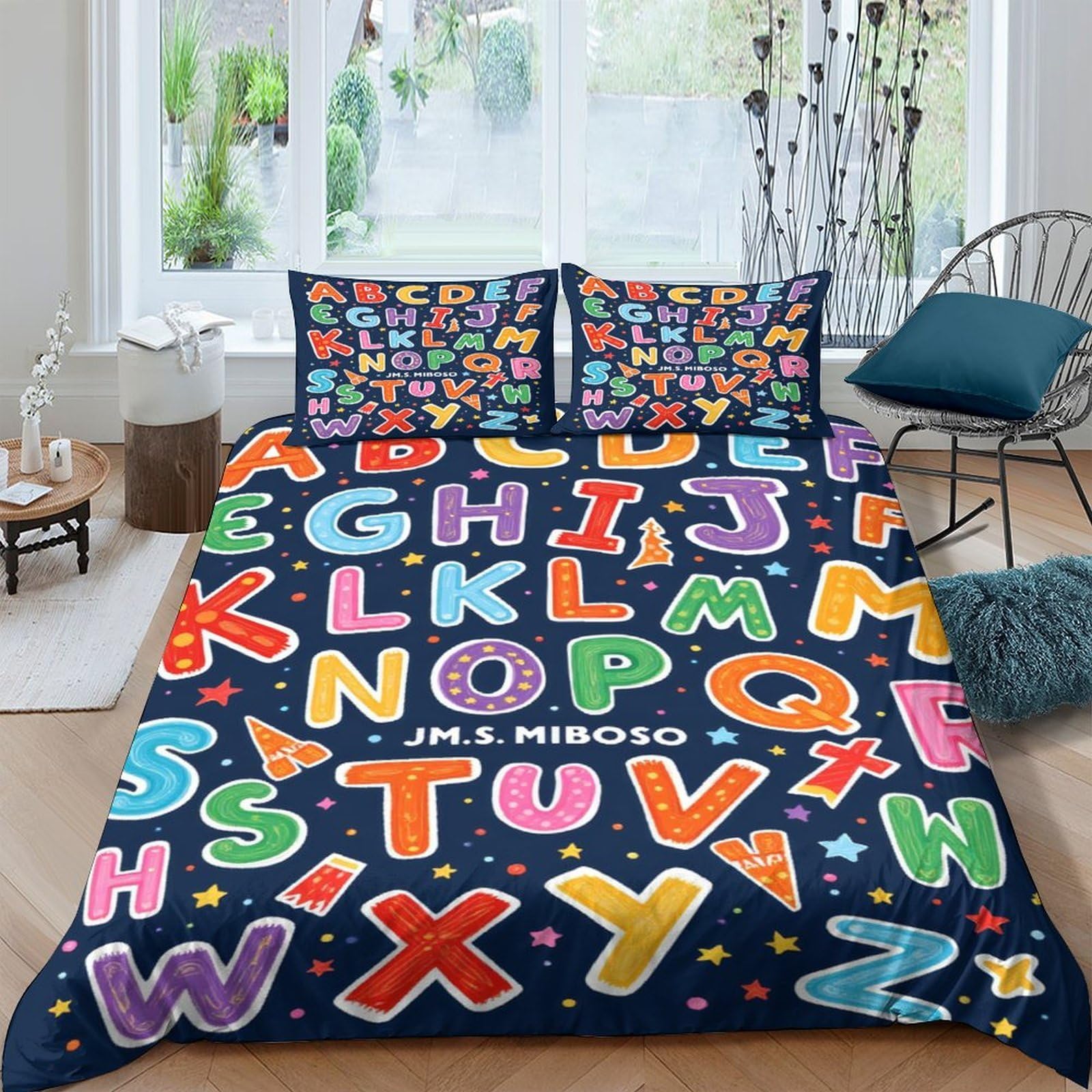 Ctjqhvkz Style-6 3D Printed Colorful Alphabet Fitted Sheet Microfiber Soft Breathable Cartoon Letters Mattress Cover For Bedroom Guest Room Decor Single（135X200cm）