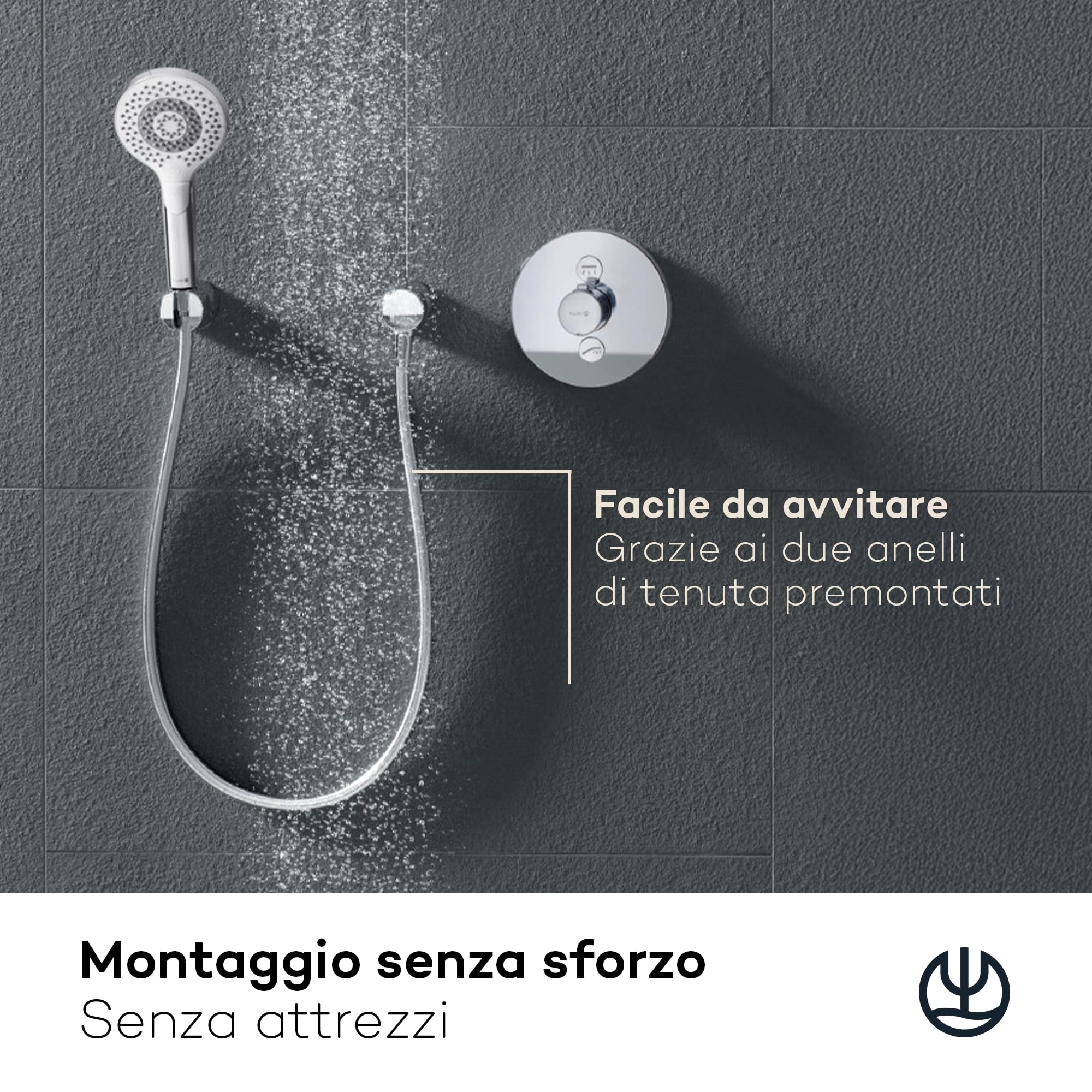KLUDI-X3 tubo doccia universale 1,60 m, facile da pulire, flessibile doccia con doppia protezione antitorsione, resistente al kink, attacco standard, tubo flessible doccia cromo