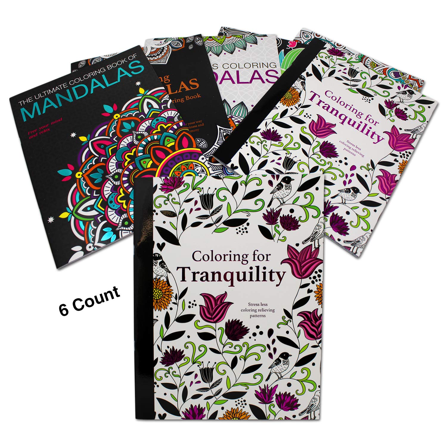 Adult Coloring Books for Stress and Relaxation | Patterns, Mandala and Nature Themed Coloring Books (6 Count) Easy Tear-Out Pages, 8 inch x 11 inch