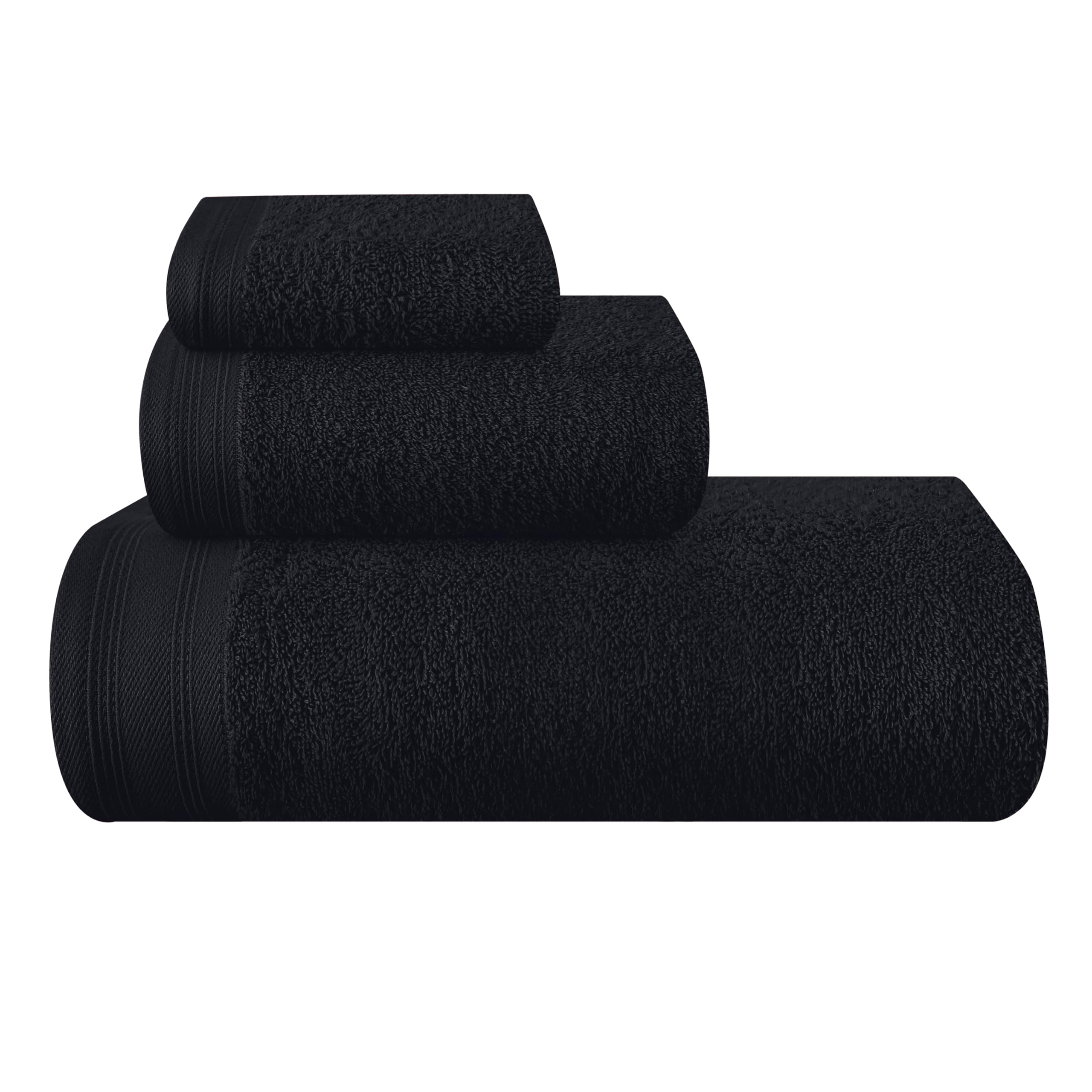 Ultra Soft 3 Pack Cotton Towel Set, Contains a Bath Towels 28x55 inch, a Hand Towels 16x24 inch & a Wash Coths 12x12 inch, Ideal Everyday use, Compact & Lightweight - Black, MediumOEKO-TEX STANDARD 100