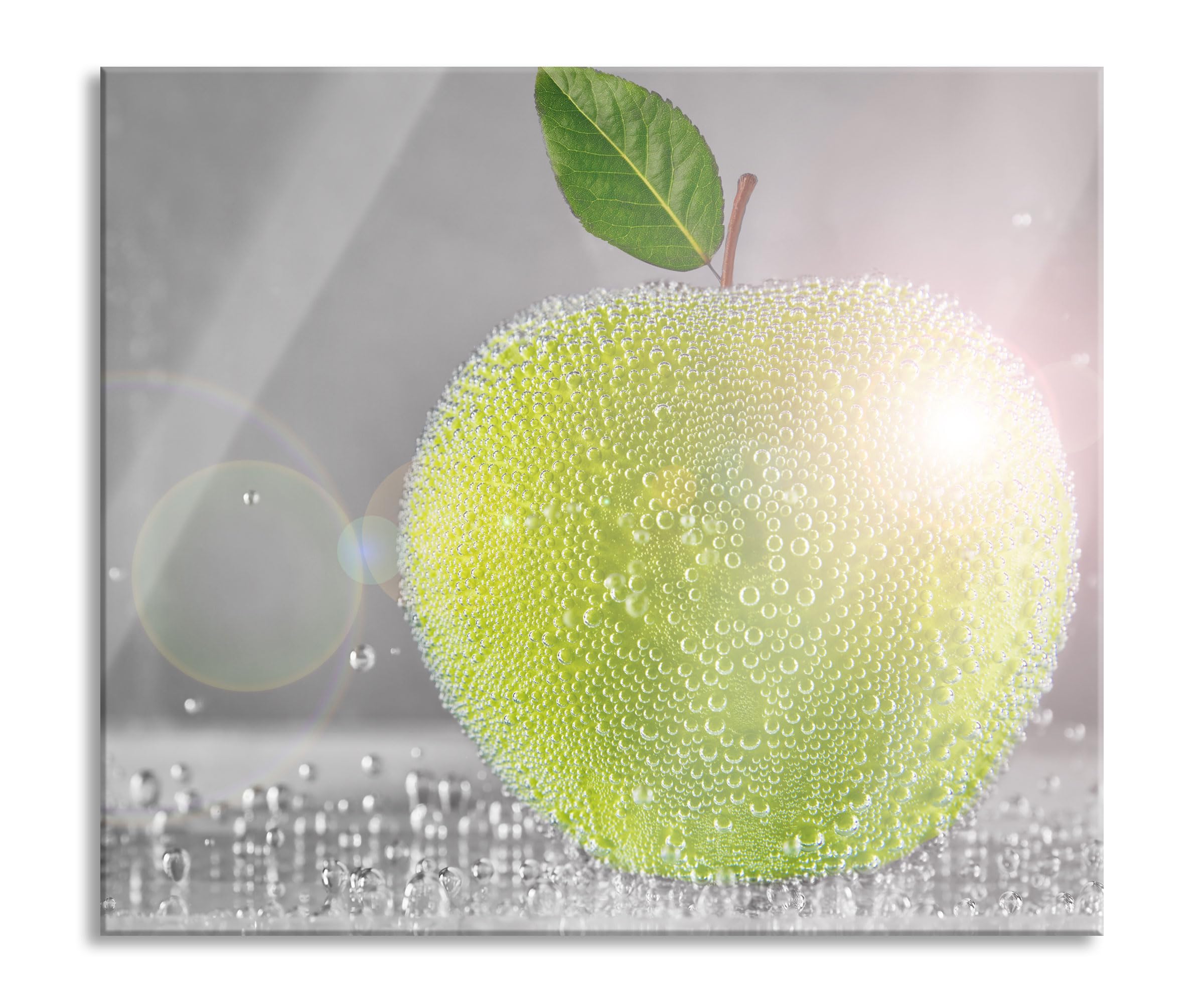 Apfel mit Wasserperlen Herdabdeckplatte & Spritzschutz aus Echtglas | Für Herd-Kochfelder | 60x52 cm
