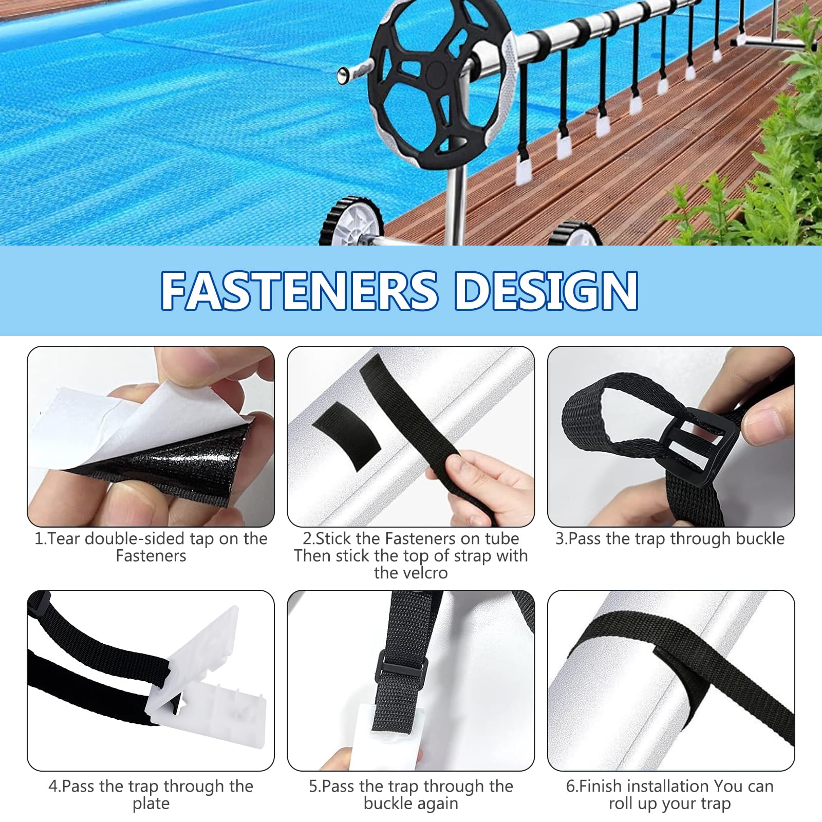 BORDEAG 12 Piezas Kit De Fijación De Cubierta Solar para Piscina, Enrolladores De Piscina para Película Solar, Enrolladores Cobertor De Piscina, Accesorios Fijos Universales para Piscinas Universales