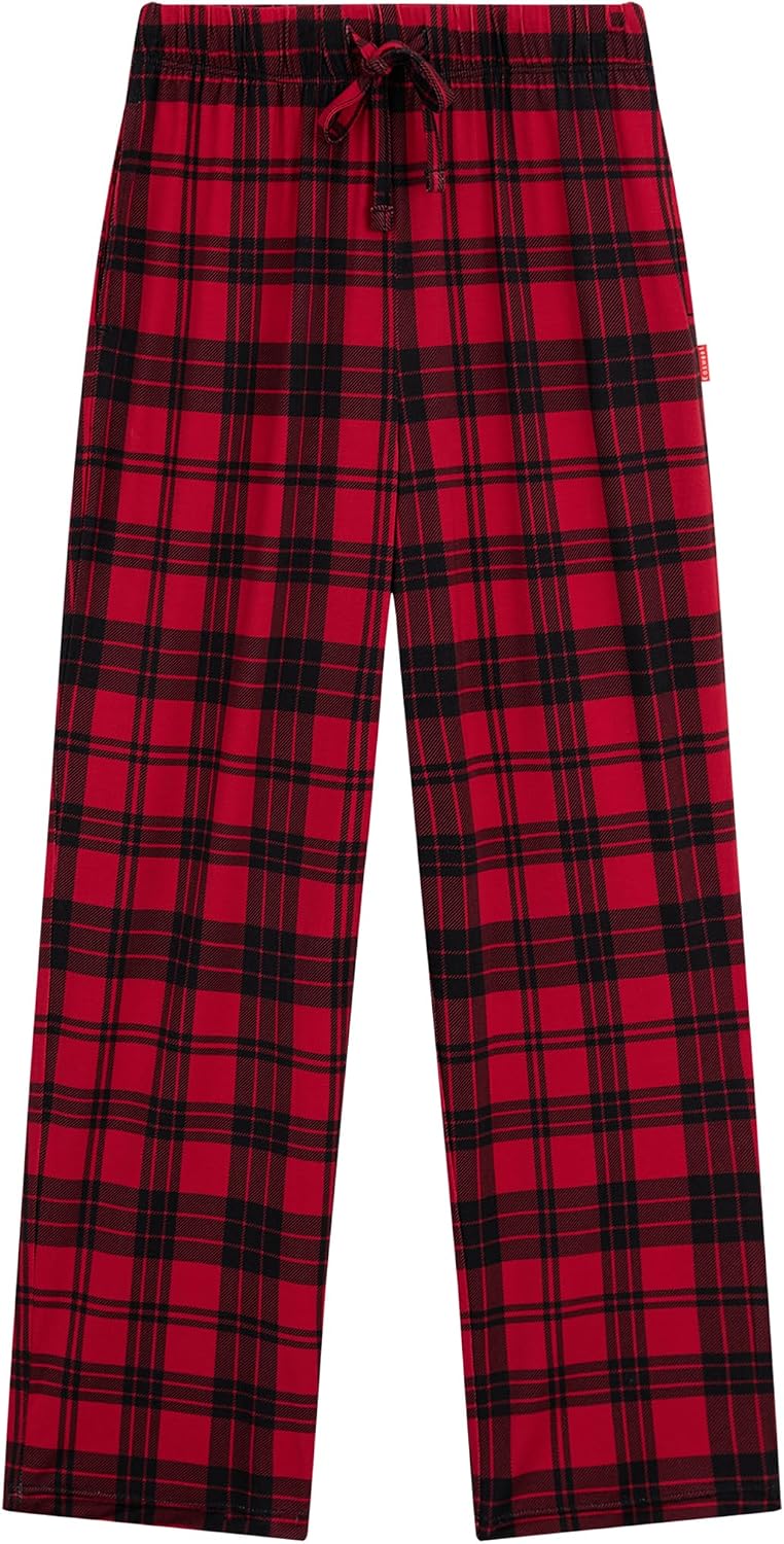 Bamboo Viscose Boys Pajama Pants Drawstring Waist Boys Plaid Pants with Pockets
