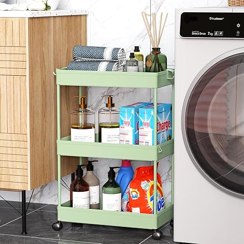 Miniatura 13 de Spacekeeper - Carro de almacenamiento de 4 niveles, organizador de estantería móvi,l para cocina, baño, lavandería, Blanco Blanco,Gris,Negro