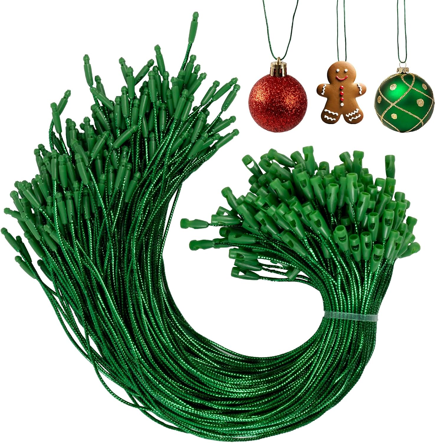 Christmas Tree Ornament String Hanger Precut Ribbon Hook with Snap Fastener | 400pcs, green, easy to use