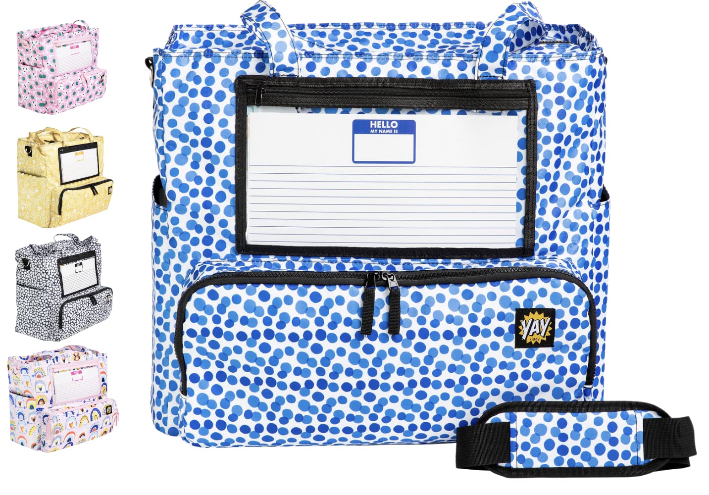YAY KIDDY Large Daycare Preschool Diaper Tote Bag with shoulder strap, insulated bottle pockets, Wet pocket and Name card