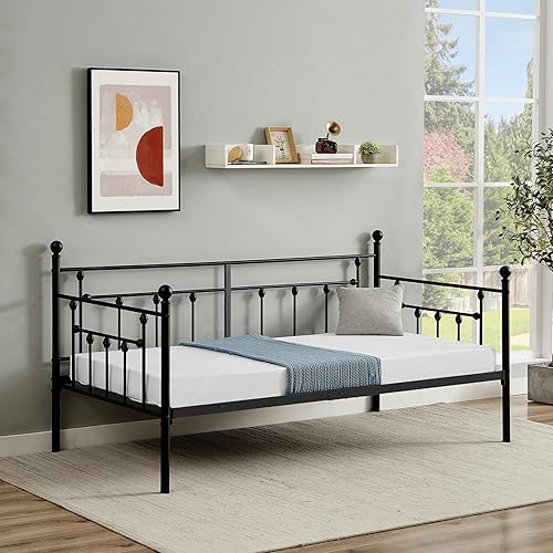 Miniatura 61 de VECELO - Marco de sofá cama de metal prémium, soporte de listones de acero, cabecera de patas fuertes, base de colchón, muebles multifuncionales