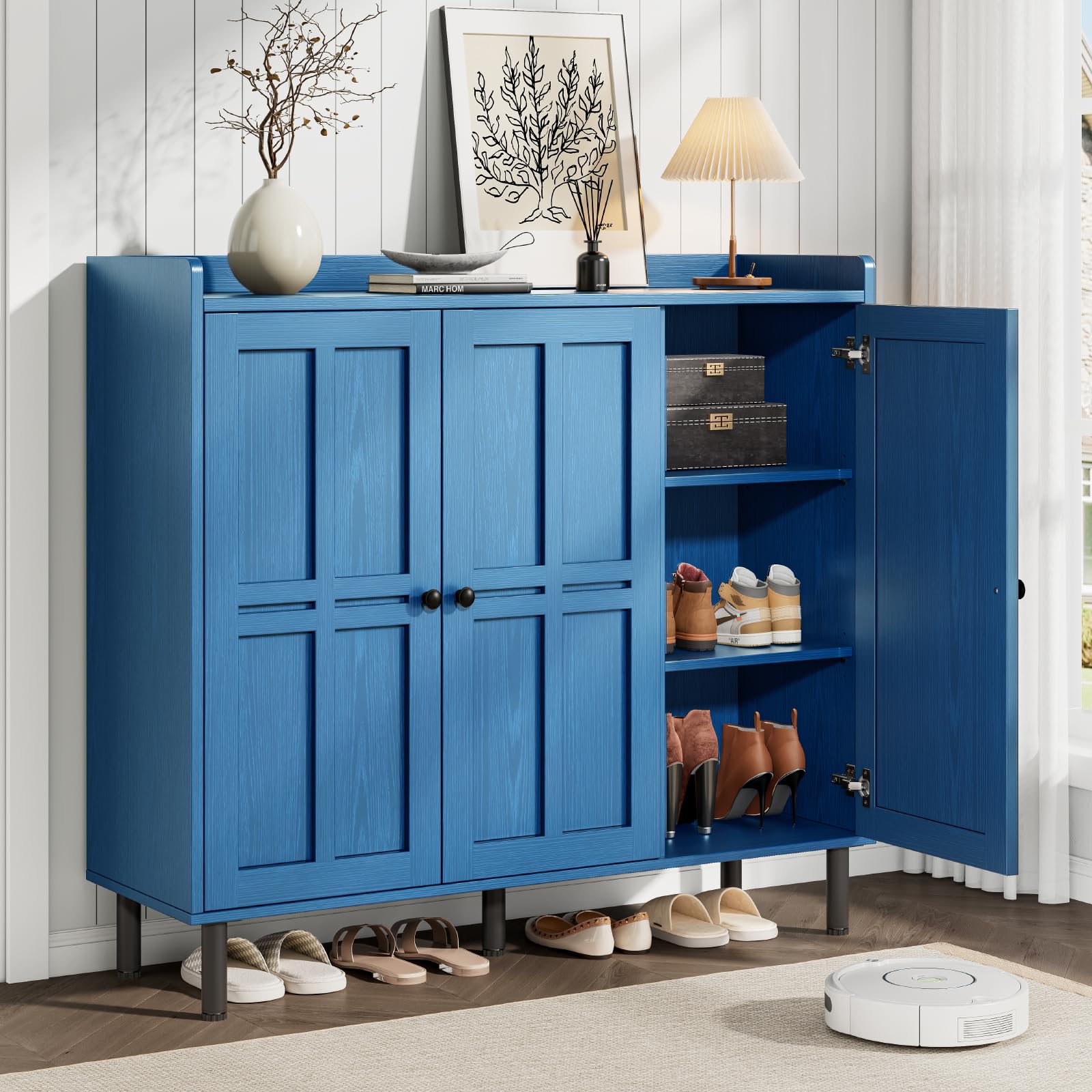 ONBRILL Shoe Cabinet with 3 Doors &amp; Adjustable Shelves for Entryway(Blue)