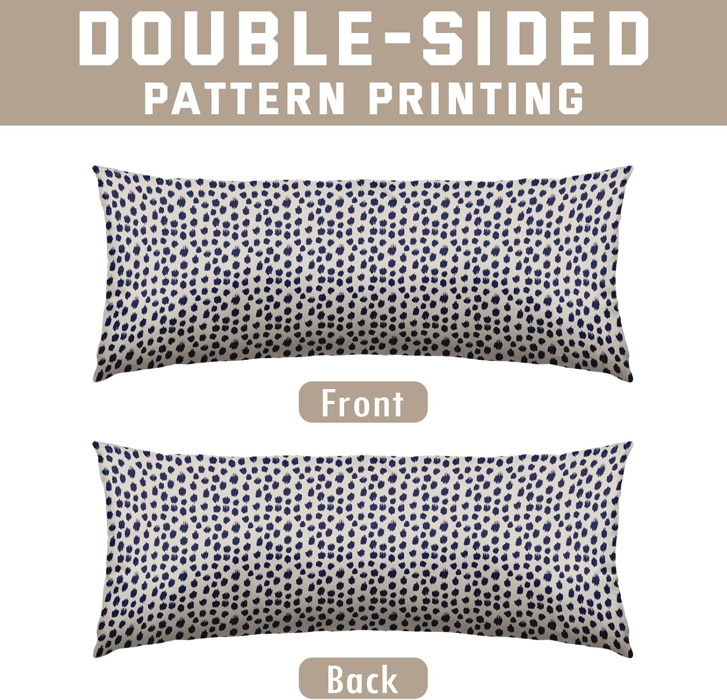 Polka Dot Pillow Cover 14x36 Set of 2, Navy Blue Cream White Lumbar Throw Pillow Boho Design Brush Strokes Long Decorative Outdoor Pillowcase Rectangle Cushion Case Decor for Home Sofa Couch Bed