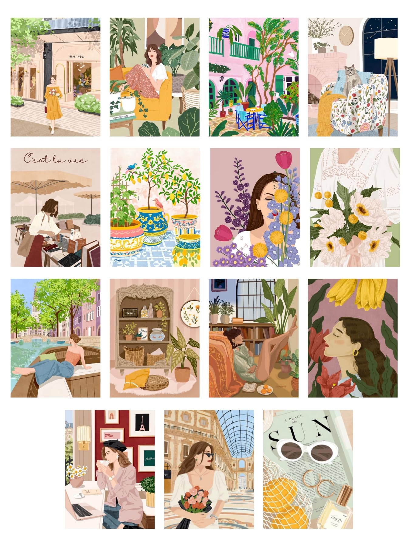 Unquote Wall Posters Collection | Set Of 15 | 8X6 Inch A5 Size | Wall Collage Kit, Aesthetic Decor Posters | Room Decoration - 300 Gsm Paper Bho Stickers S With Double Sided Tape Roll, 15 Cm