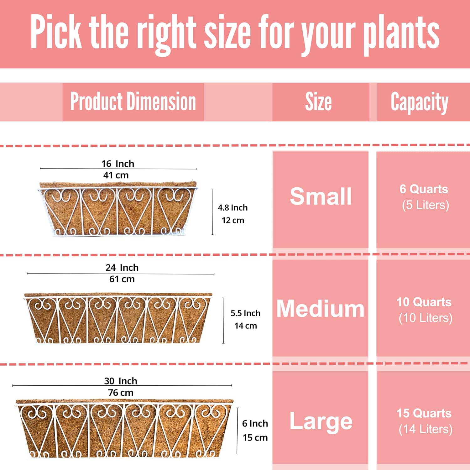 LaLaGreen Wall Hanging Planter - 2 Pack, 24 Inch Deck Railing Planter, Window Flower Boxes Basket Outdoor White Deck Railing Hanging Pot Coco Liner Metal Plant Holder Fence Planter Balcony Patio Porch