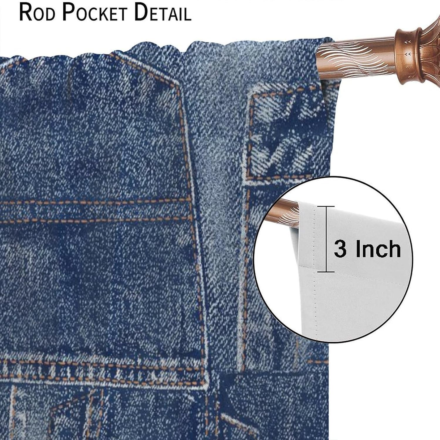 Jeans Pocket Fashion Background Curtains Denim Blue Indigo Grunge Textured Pockets Pattern Curtain with Rod Pocket for Bedroom Living Room Drapes Window Treatments 2 Panels 42x45 Inch