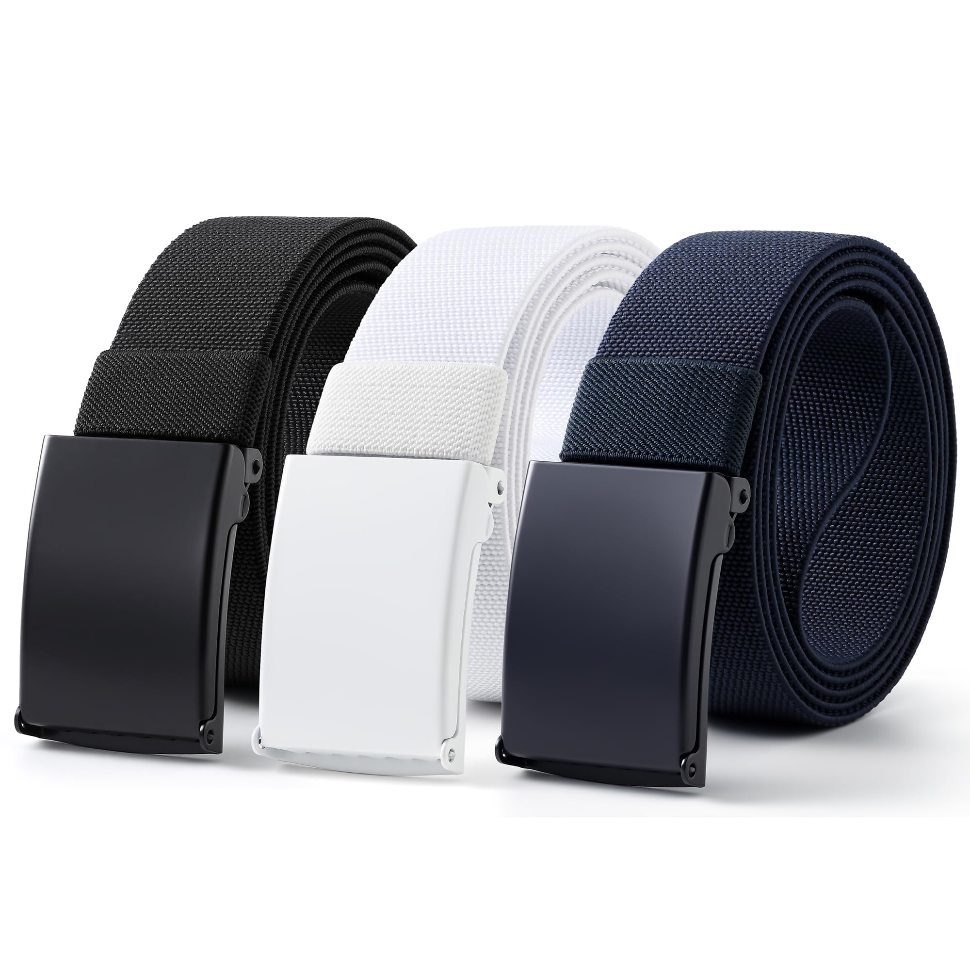 Mile High Life Stretch Canvas Belt for Men, Golf Casual Elastic Web Belt, Top Military Buckle, Adjustable Cut to Fit
