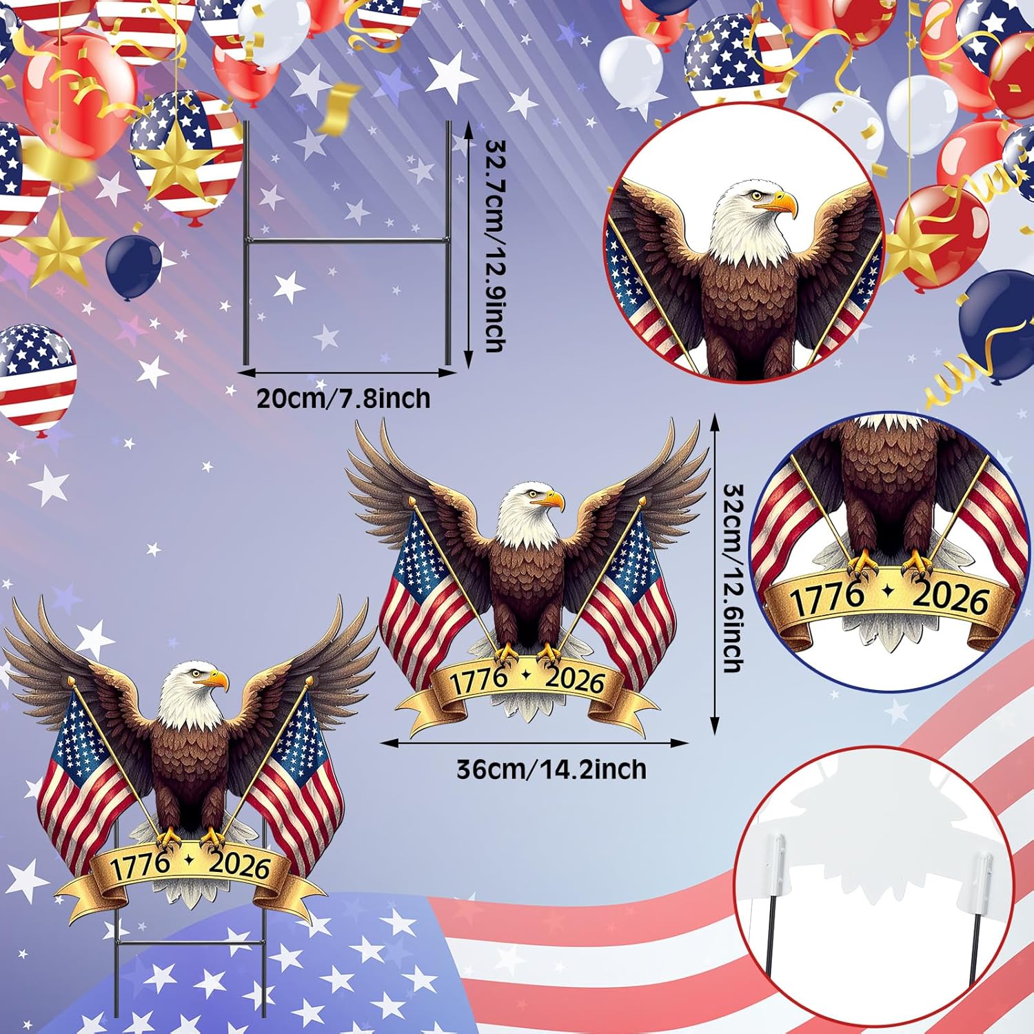 Amyhill 4th of July Outdoor Decor Patriotic Eagle Garden Metal Stakes 250th Anniversary America Welcome Yard Signs USA Decorations Garden Stake for Independence Memorial Day Patio Lawn Walkway Outside