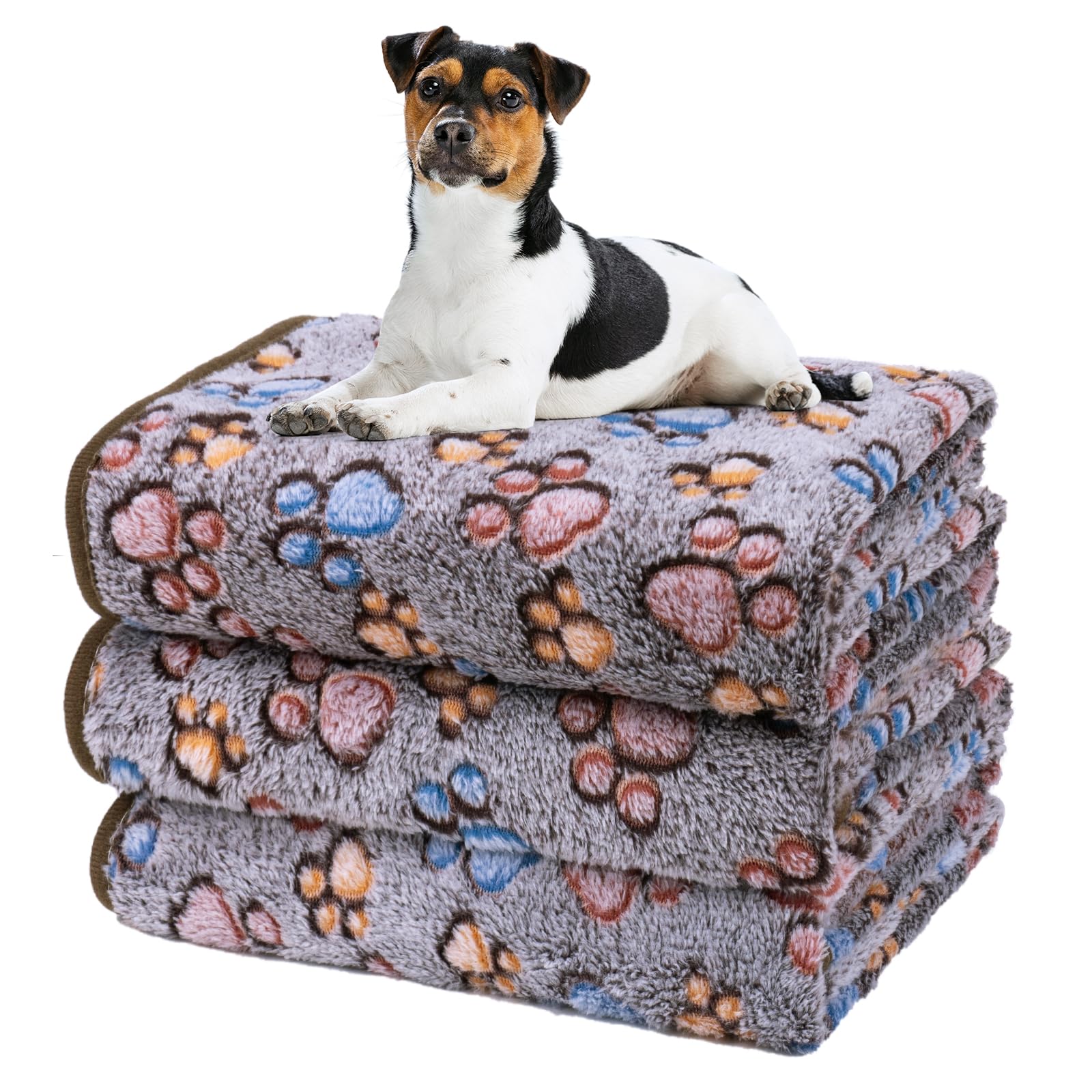 Dono 1 Pack 3 Dog Blankets for Small Dogs, Soft Fluffy Paw Print Pattern Fleece Pet Blanket Warm Sleep Mat, Puppy Kitten Blanket Doggy Mat for Dog Cat