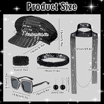 Xerteam 70s Disco Accessories Women's Costume Set | Spark Hat Sequin Scarf Headband Bracelet Sunglasses Earrings Retro 70s Party