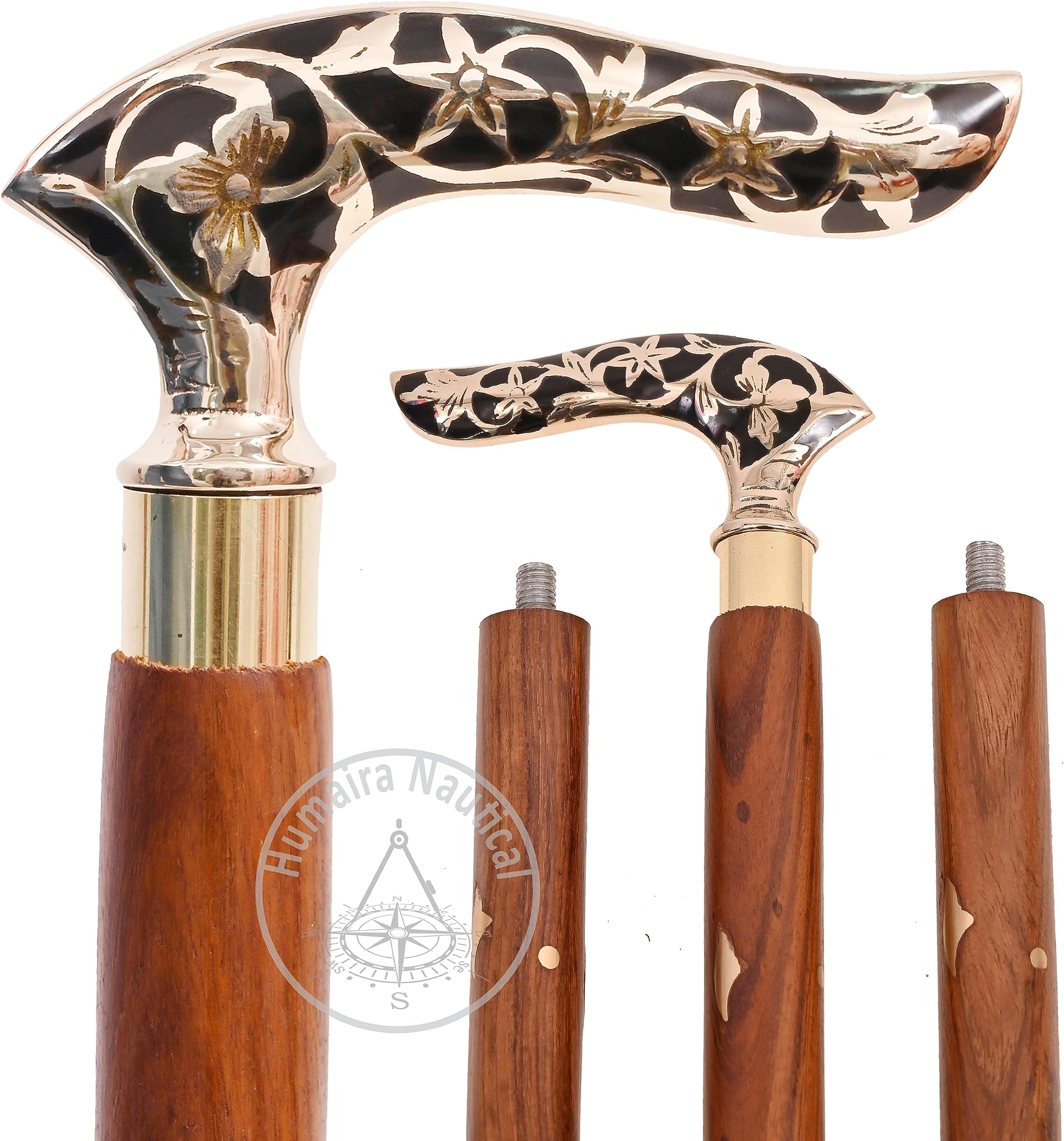 Antique Brass Victorian Handle Wooden Vintage Style Walking Stick Cane Designer