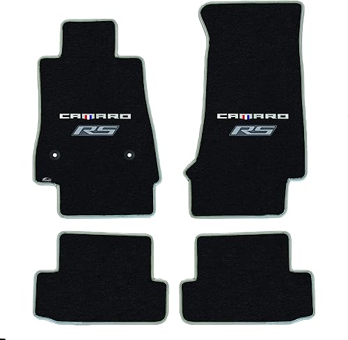 Miniatura 2 de Lloyd Mats Alfombrillas alfombradas de vinilo plateado y negro de alta calidad para Chevy Camaro 2016-ON (carbón, 4 piezas, tricolor RS)