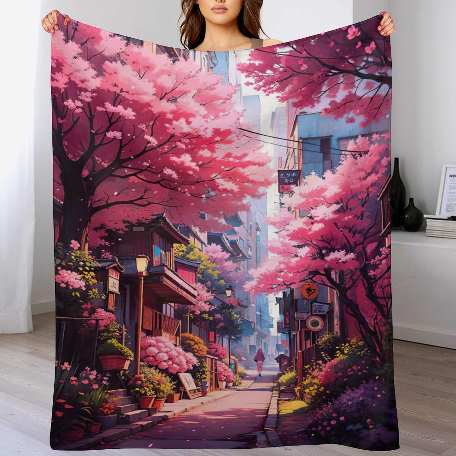 Couverture en flannel cerisier japonais jeté de canapé haut de gamme 130x180cm