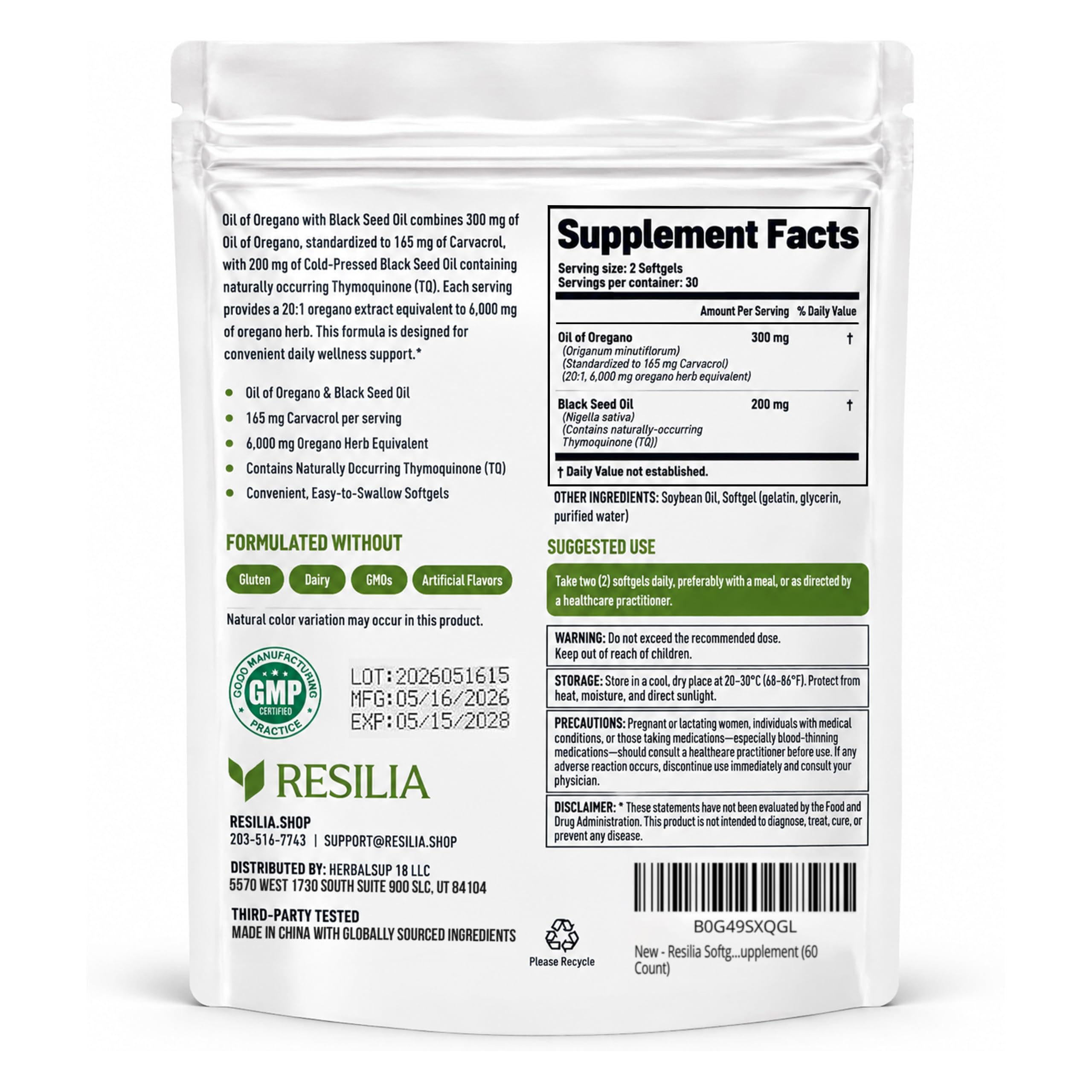 Resilia Softgels with Black Seed Oil – Premium Grade Oregano Oil Capsules for Immune & Digestive Support – Gluten-Free Softgels – Natural Herbal Wellness Supplement (60 Count) — Amazon image 2