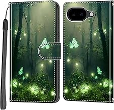 Mobile Phone Case for Google Pixel 10a Case PU Leather Protective Case Foldable with Card Slot Stand Mobile Phone Case with Camera Protection Flip Case Flip Case Forest Butterfly