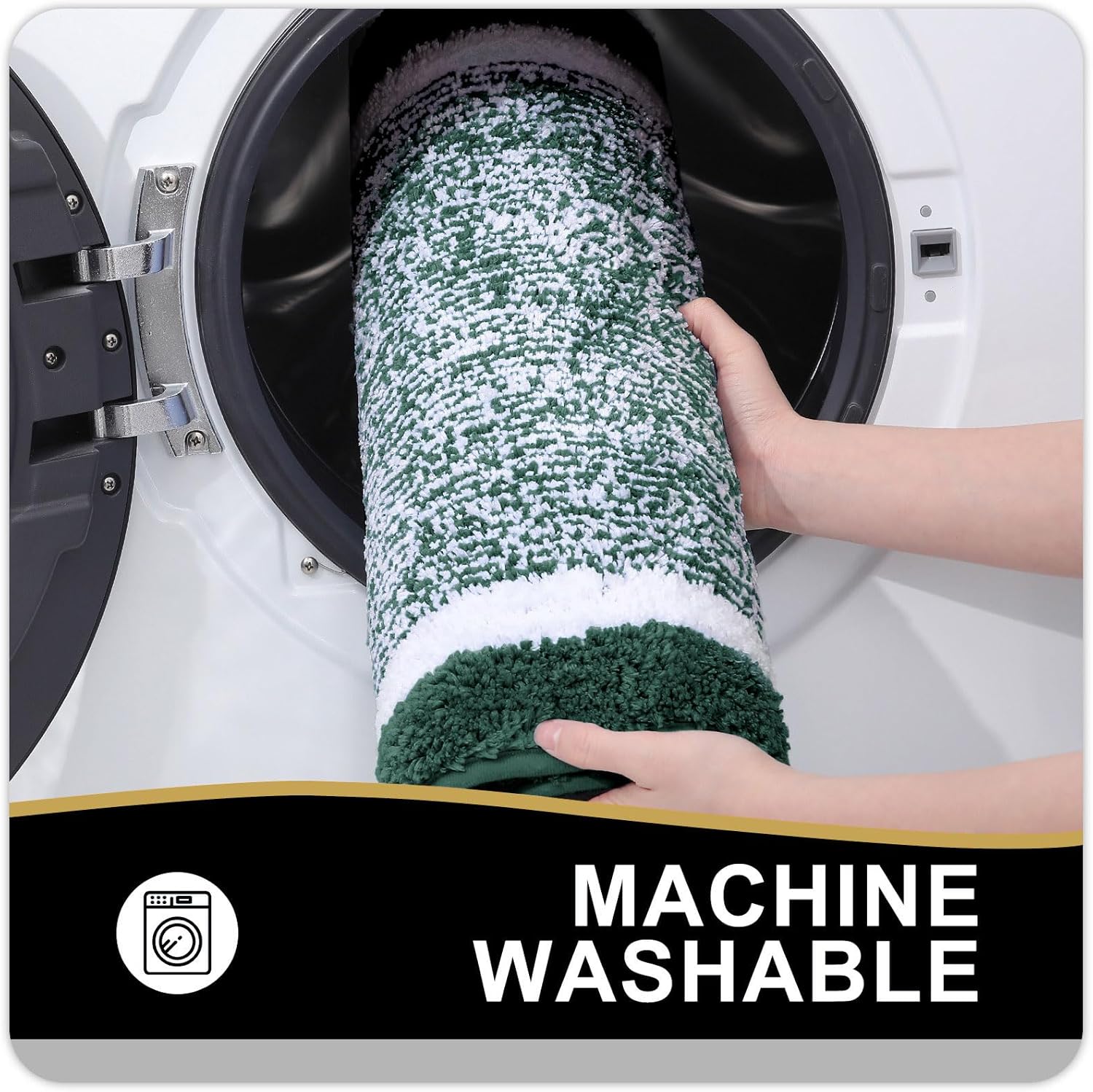 OLANLY Toilet Rugs U-Shaped 24x20, Extra Soft and Absorbent Microfiber Bathroom Rugs, Non-Slip, Machine Wash Dry, Plush Shaggy Contour Bath Mats for Toilet Base, Blackish Green