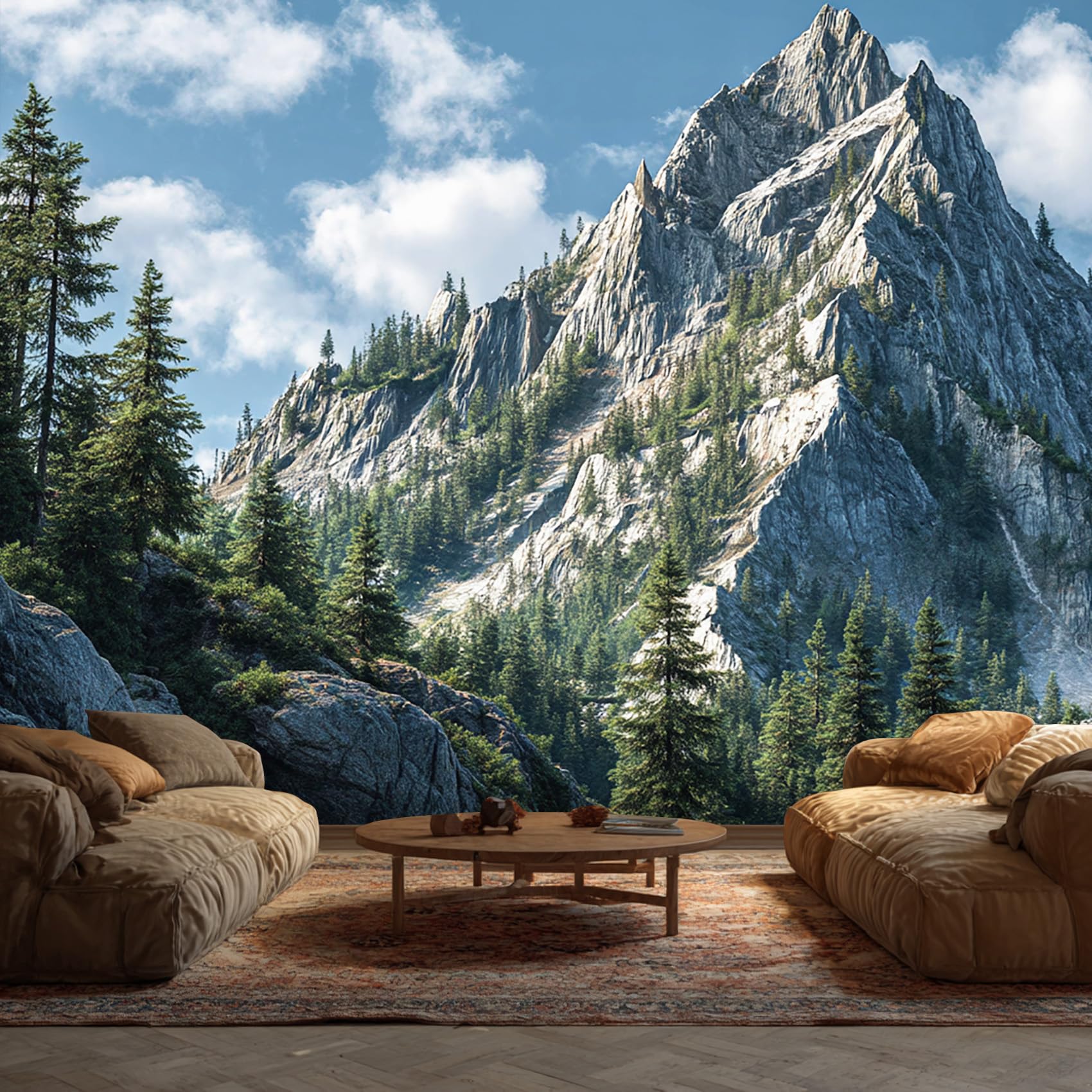Mountain Wallpaper, 3D Forset Landscape Trees Wallpaper Murals, Mountain Room Decor Wall Art for Bedroom Kitchen Living Room 500L x 280W cm