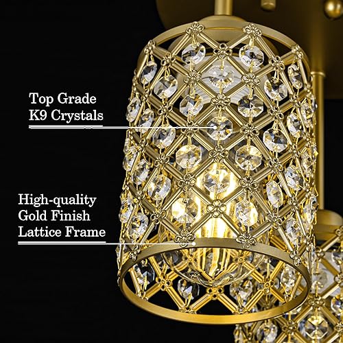 Miniatura 2 de Lámpara de techo de cristal K9 de lujo semiempotrada con 3 pantallas de metal dorado, mini iluminación cercana al techo para entrada, dormitorio,