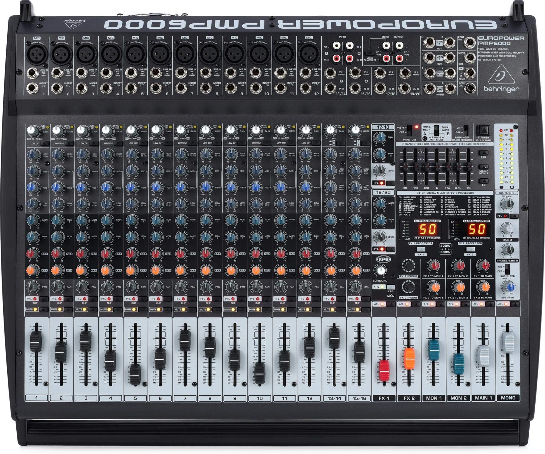 Behringer EUROPWER PMP6000 1600-Watt 20-Channel Powered Mixer with Dual Multi-FX Processor and FBQ Feedback Detection System