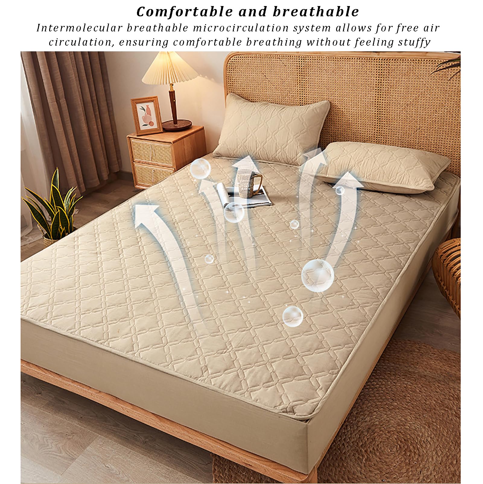 Sábana bajera ajustable de bolsillo profundo, suave, transpirable, impermeable, acolchada, funda protectora antideslizante para colchón de cama, tamaño Queen