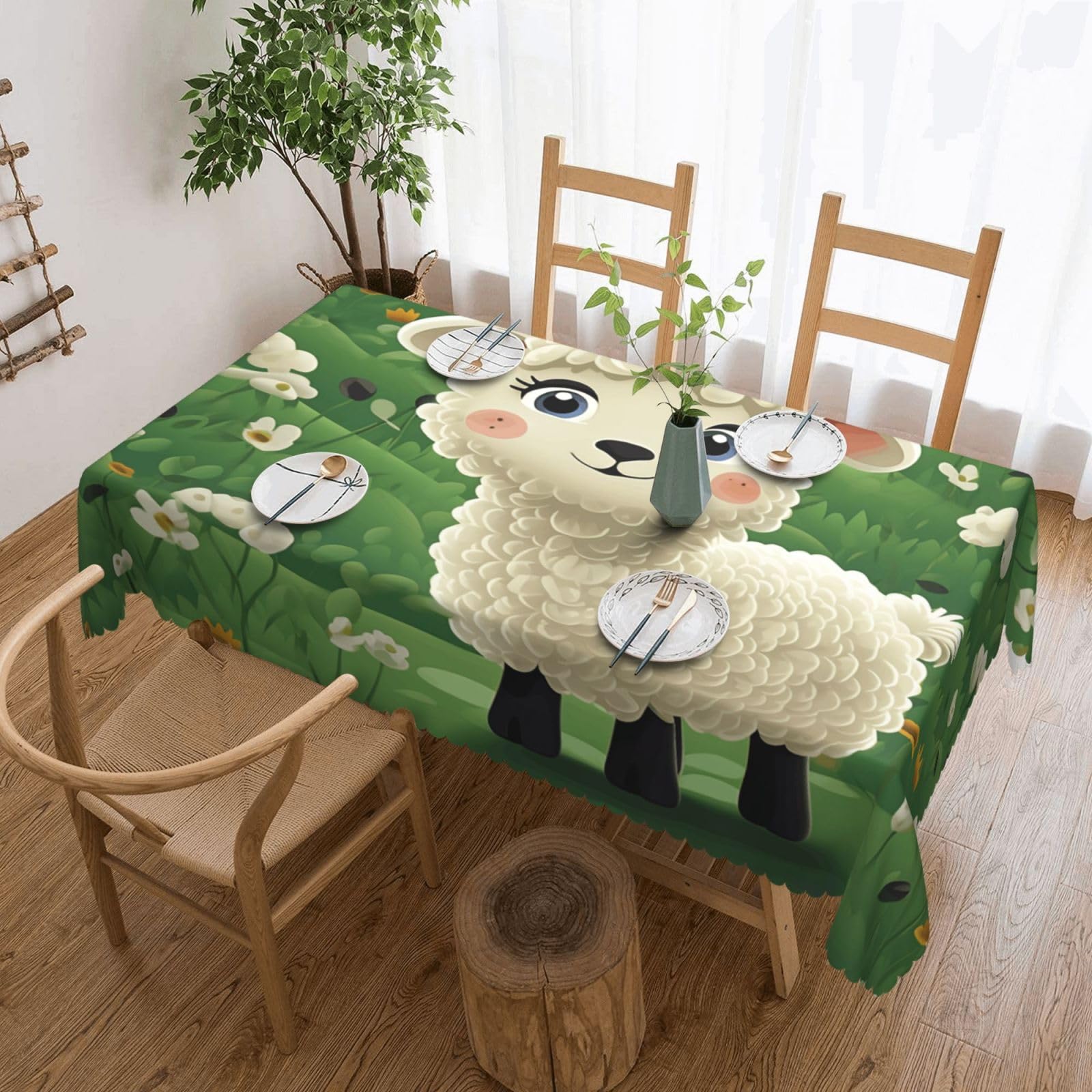 FodPand Cute Cartoon Sheep Tablecloths for Rectangle Tables 54 x 72 Inch - Reusable Washable Dining Table Clothes - Stain and Wrinkle Resistant Decorative Fabric Table Cover for Wedding Party